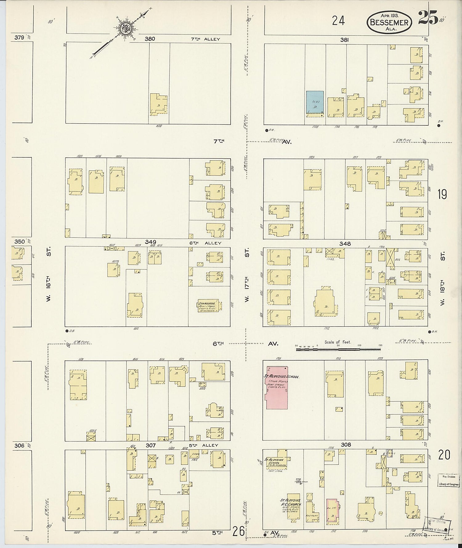 This old map of Bessemer, Jefferson County, Alabama was created by Sanborn Map Company in 1913