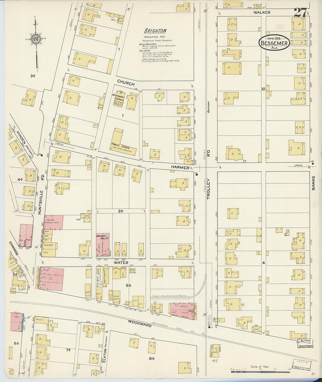 This old map of Bessemer, Jefferson County, Alabama was created by Sanborn Map Company in 1913