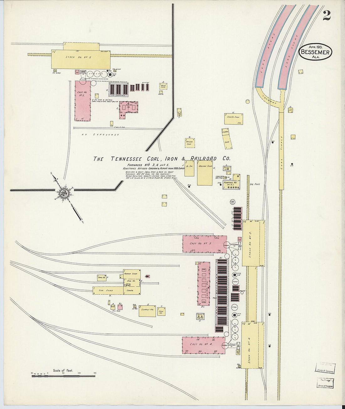 This old map of Bessemer, Jefferson County, Alabama was created by Sanborn Map Company in 1913