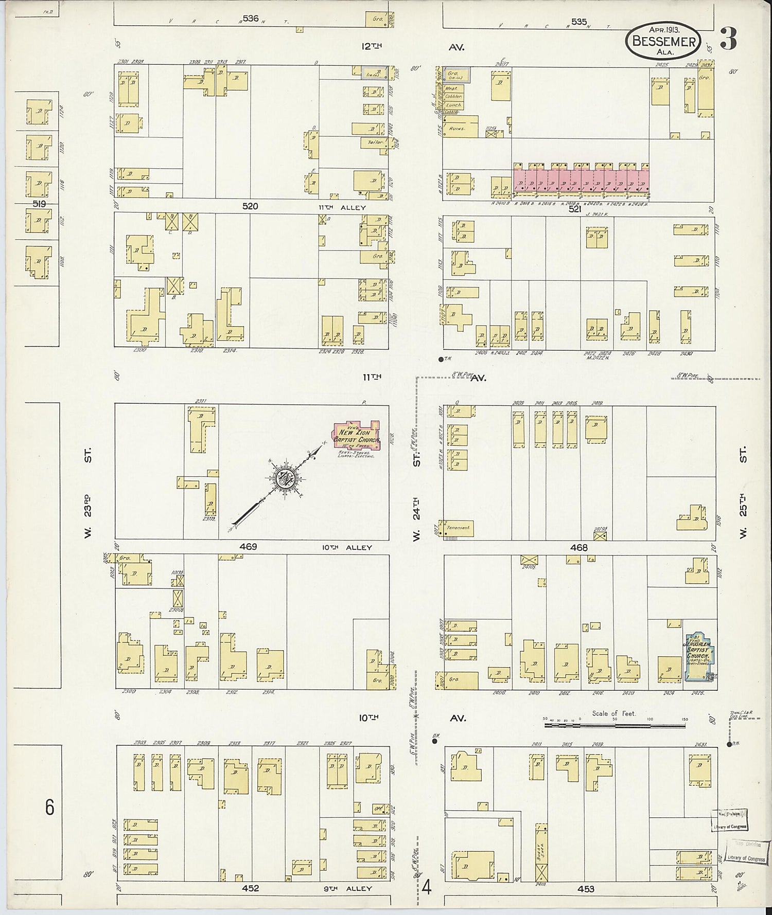 This old map of Bessemer, Jefferson County, Alabama was created by Sanborn Map Company in 1913