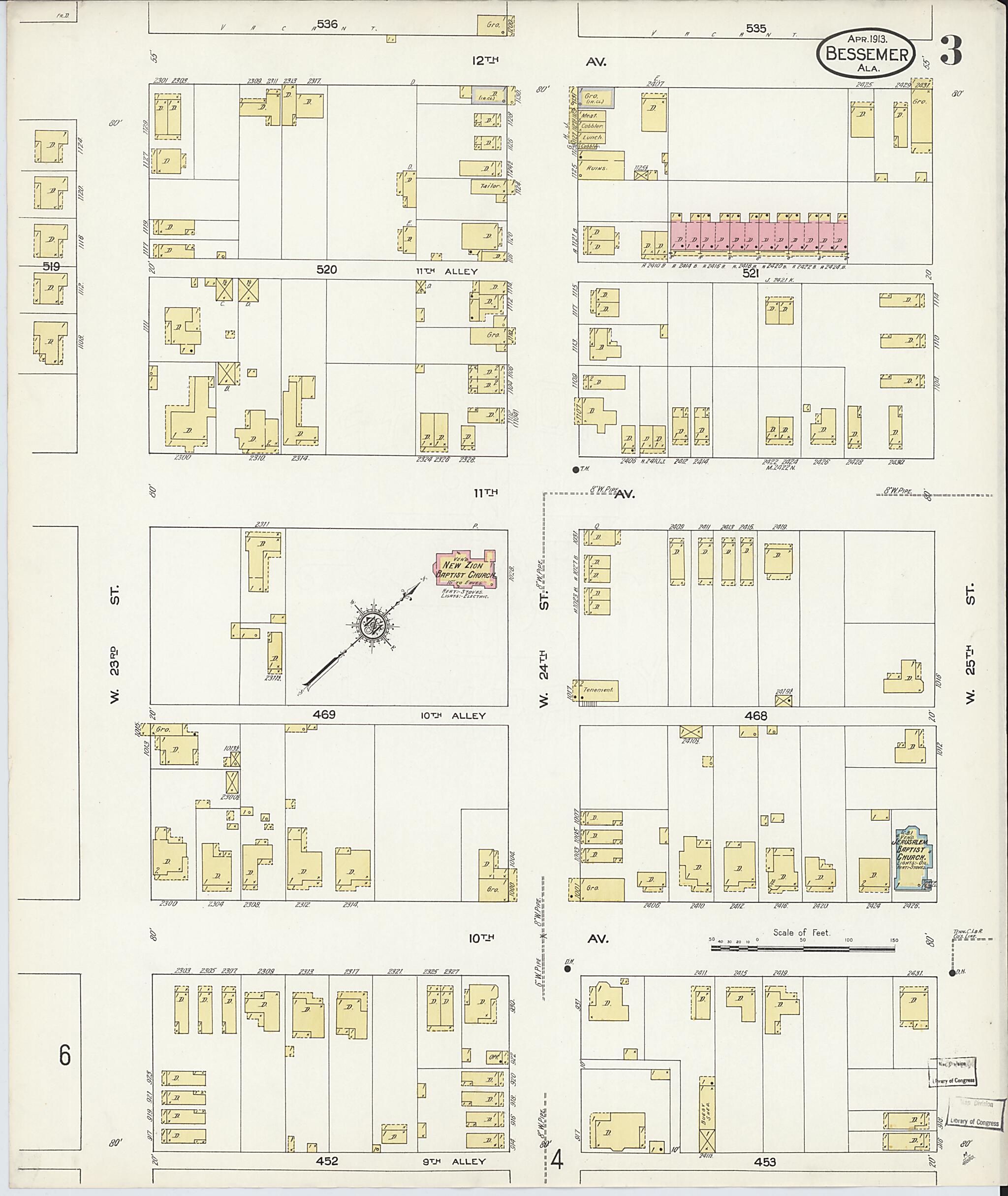 This old map of Bessemer, Jefferson County, Alabama was created by Sanborn Map Company in 1913