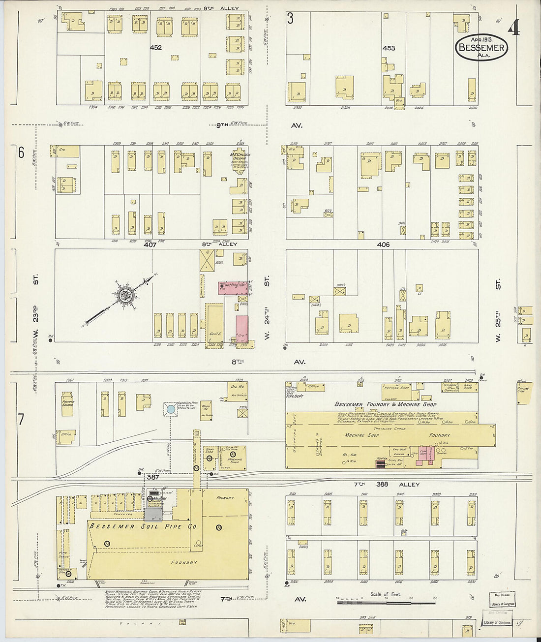 This old map of Bessemer, Jefferson County, Alabama was created by Sanborn Map Company in 1913