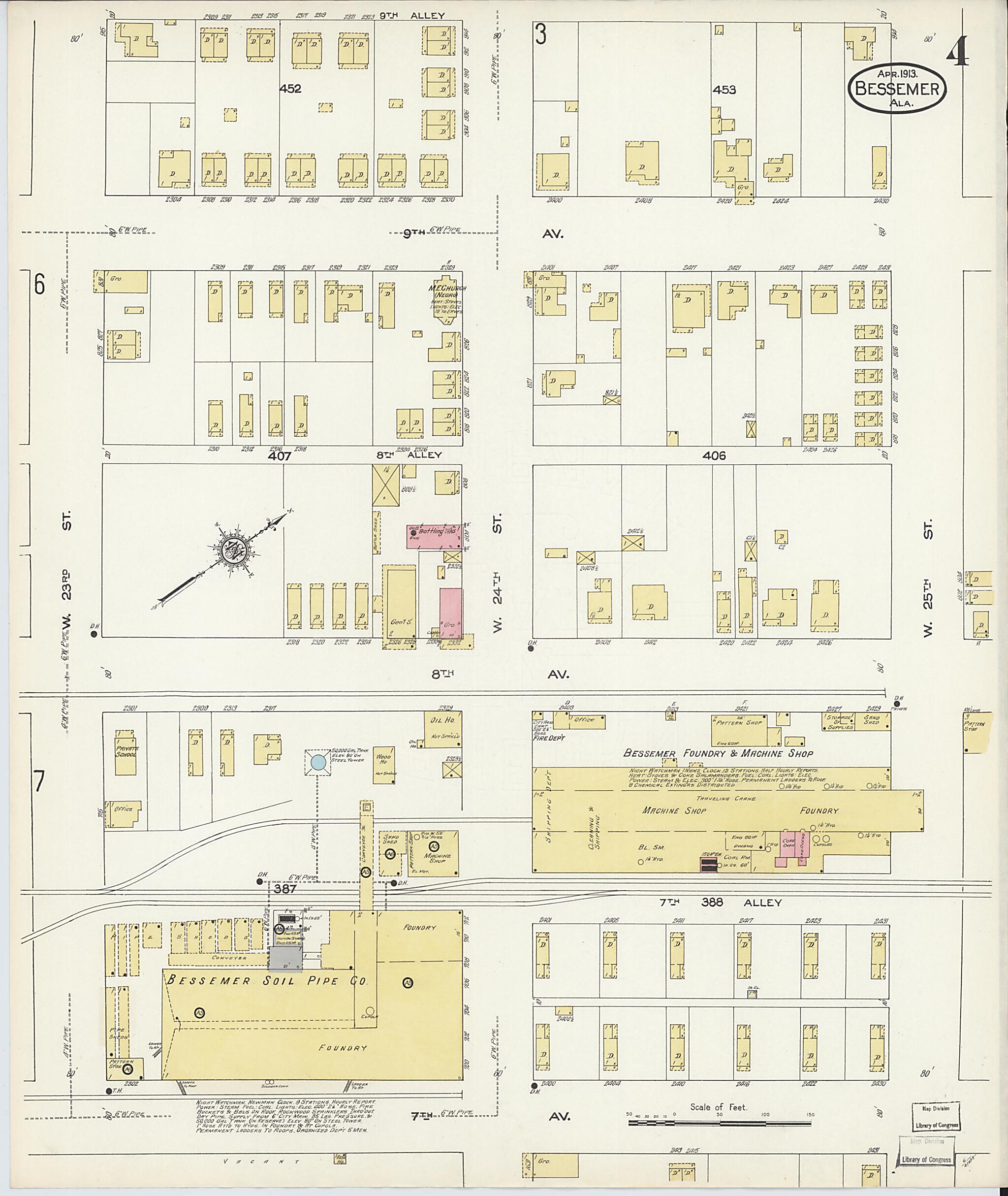 This old map of Bessemer, Jefferson County, Alabama was created by Sanborn Map Company in 1913