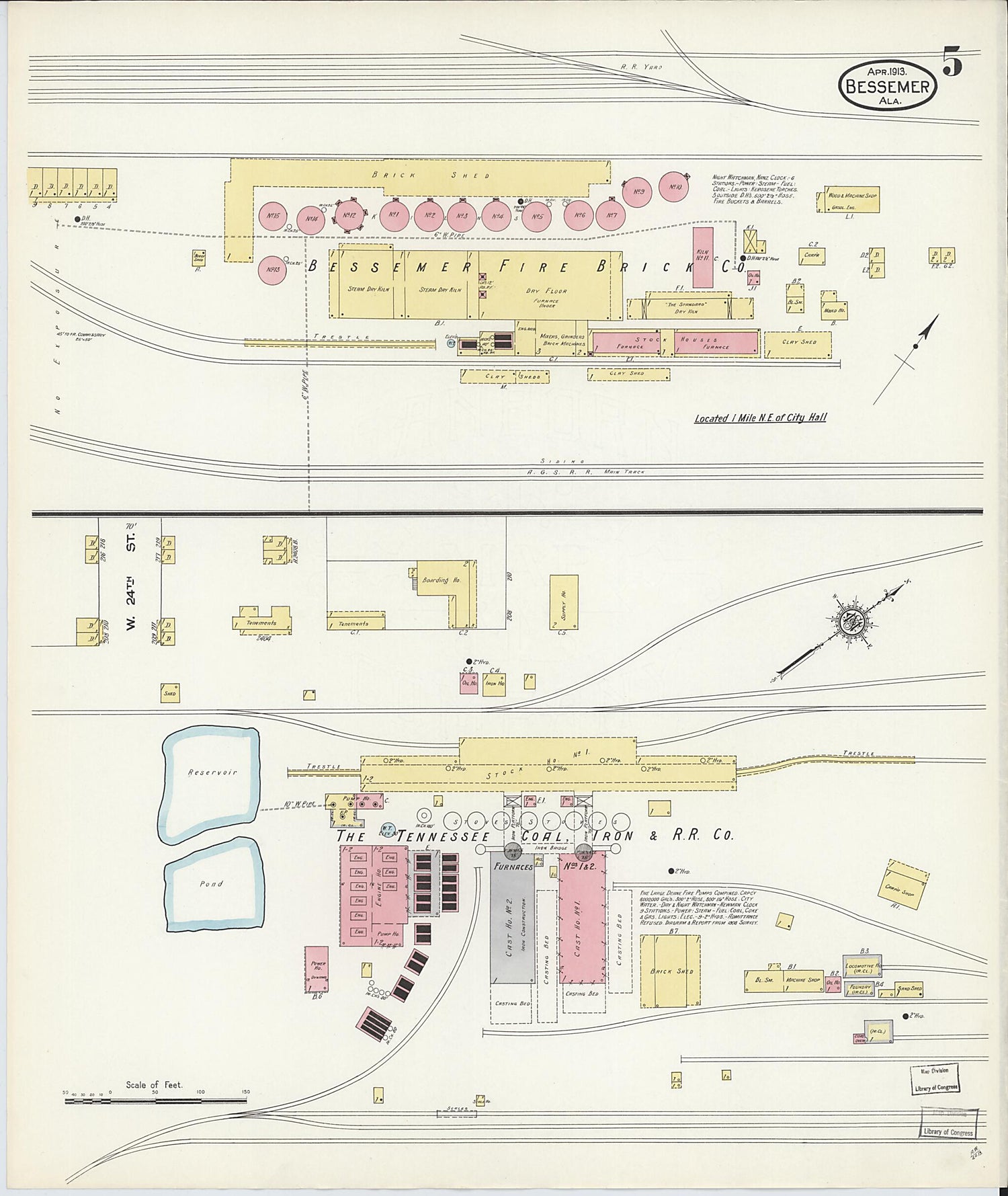 This old map of Bessemer, Jefferson County, Alabama was created by Sanborn Map Company in 1913