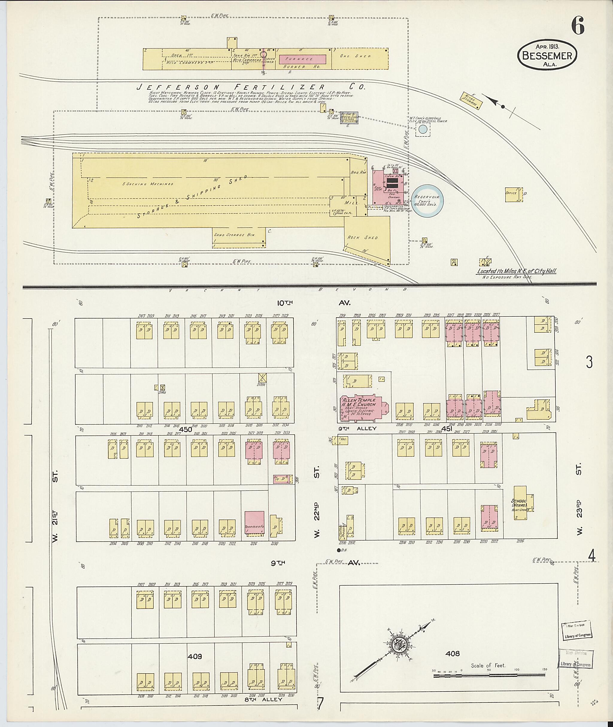 This old map of Bessemer, Jefferson County, Alabama was created by Sanborn Map Company in 1913