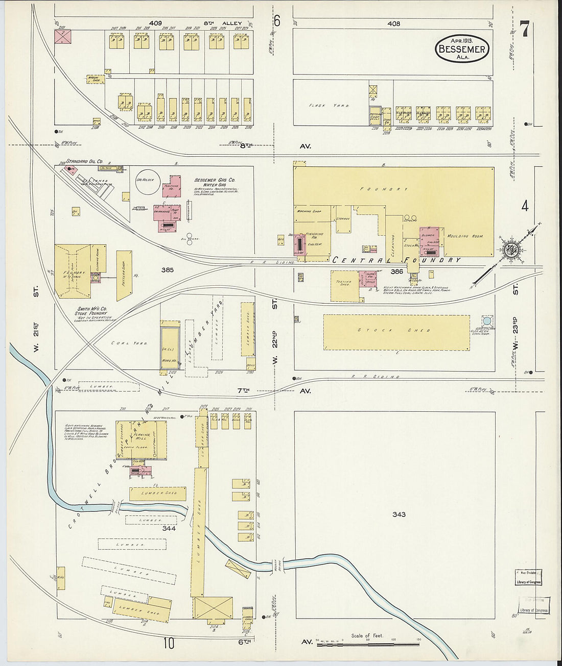 This old map of Bessemer, Jefferson County, Alabama was created by Sanborn Map Company in 1913