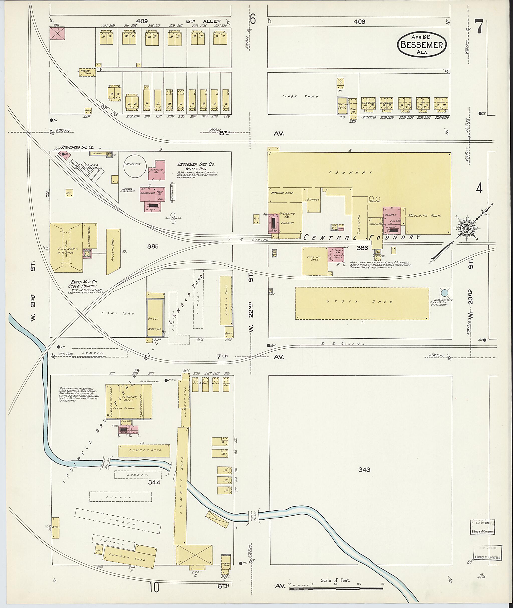 This old map of Bessemer, Jefferson County, Alabama was created by Sanborn Map Company in 1913