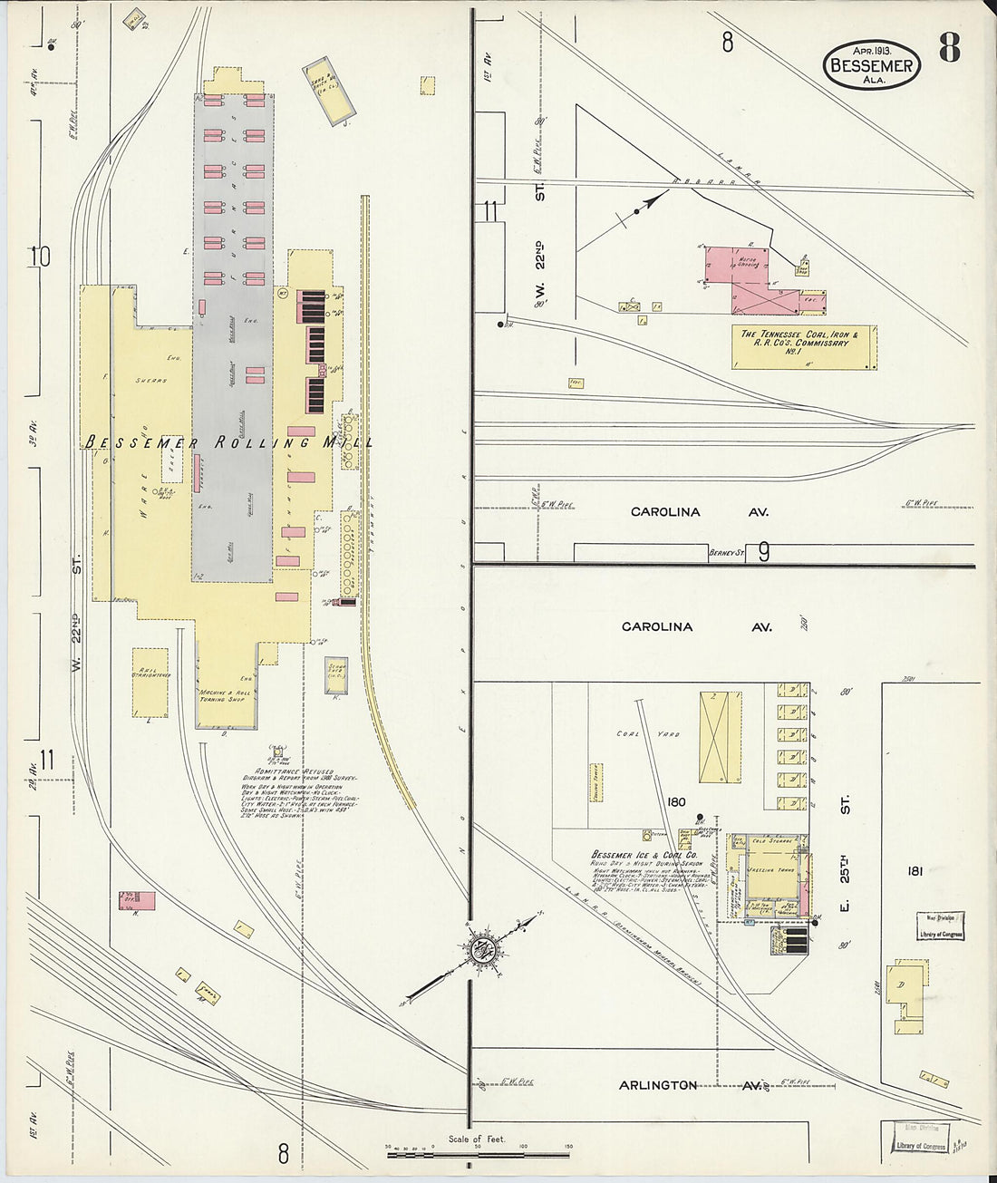 This old map of Bessemer, Jefferson County, Alabama was created by Sanborn Map Company in 1913