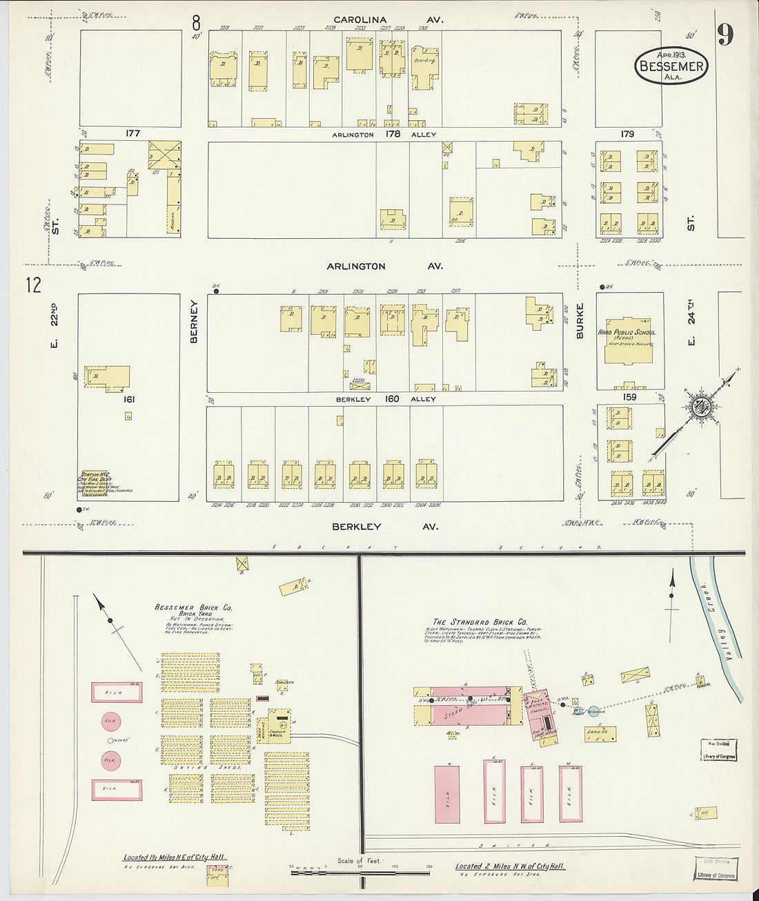 This old map of Bessemer, Jefferson County, Alabama was created by Sanborn Map Company in 1913