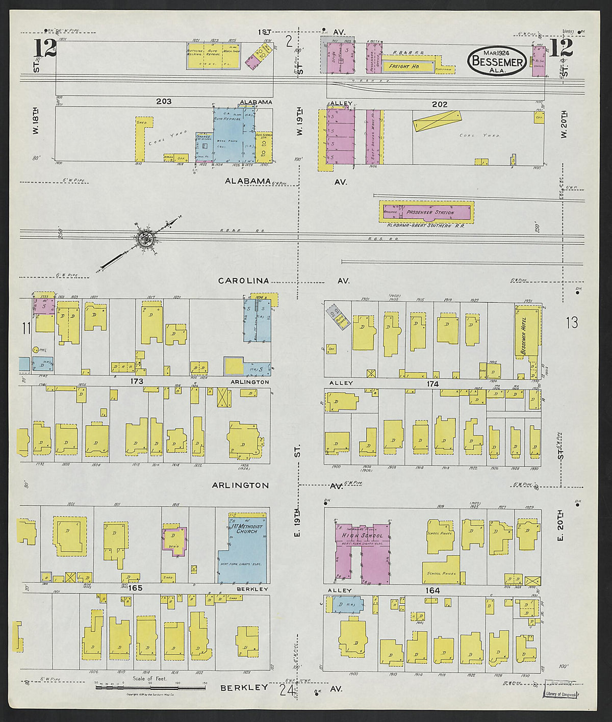 Bessemer, Jefferson County, Alabama 1924 (Sheet 12) by Relic Map Company