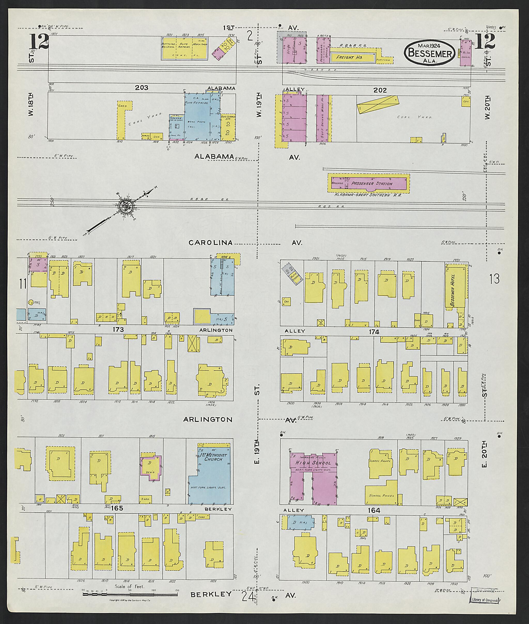 This old map of Lipscomb, Jefferson County, Alabama was created by Sanborn Map Company in 1924