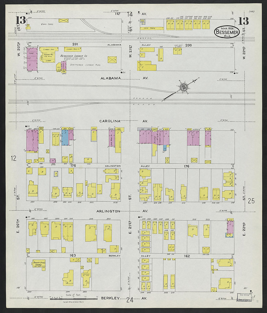 This old map of Lipscomb, Jefferson County, Alabama was created by Sanborn Map Company in 1924