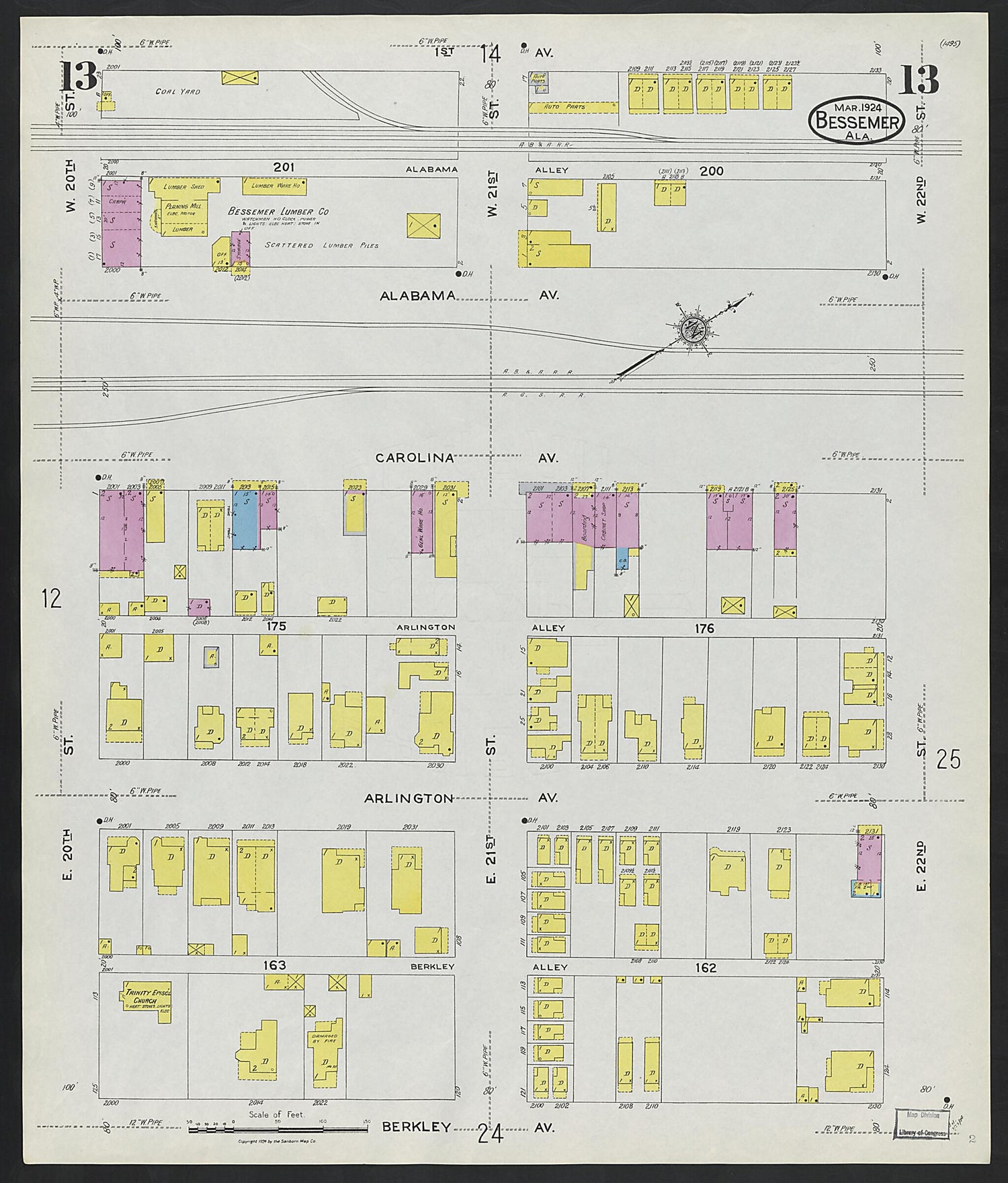 This old map of Lipscomb, Jefferson County, Alabama was created by Sanborn Map Company in 1924