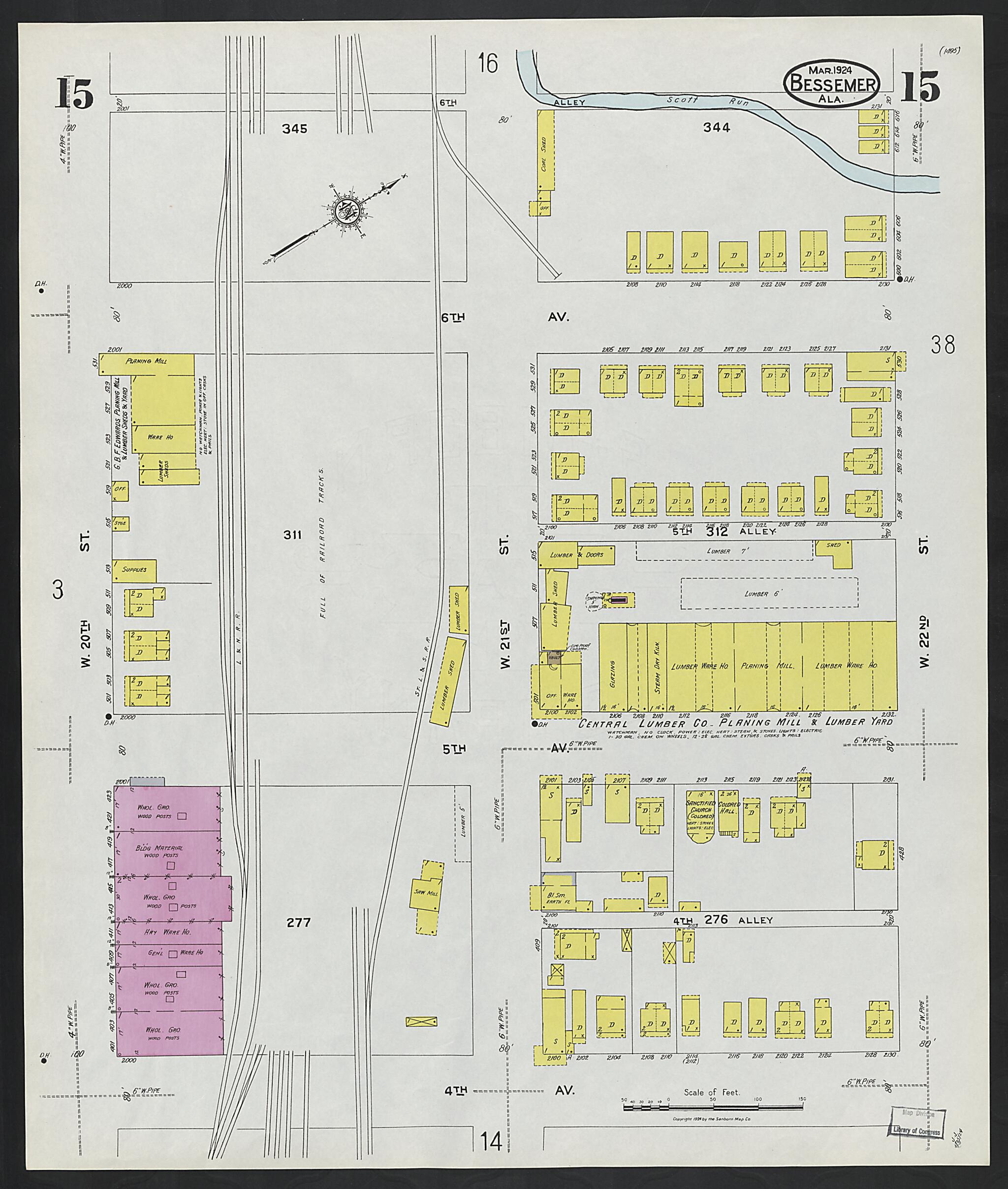 This old map of Lipscomb, Jefferson County, Alabama was created by Sanborn Map Company in 1924