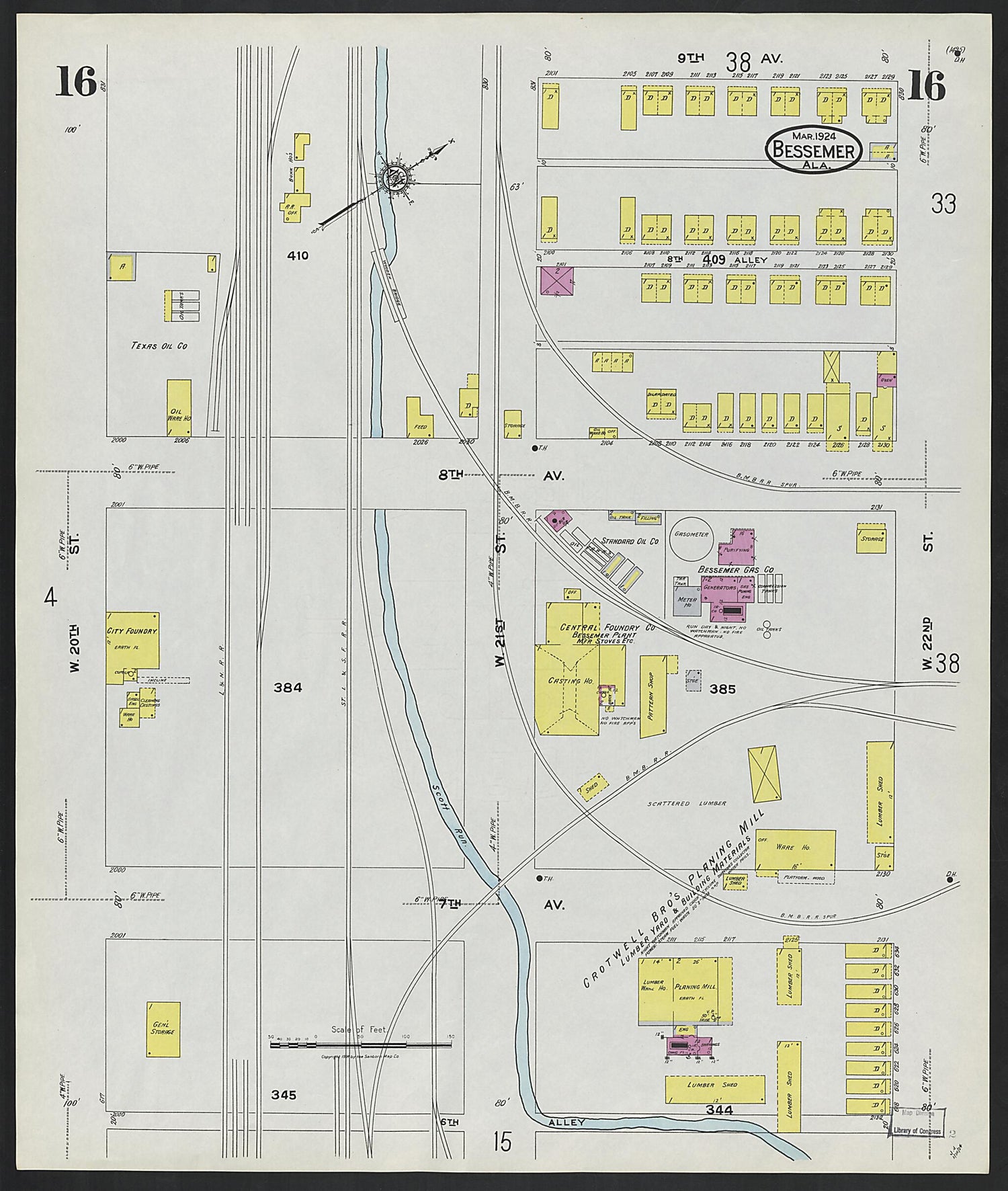 This old map of Lipscomb, Jefferson County, Alabama was created by Sanborn Map Company in 1924