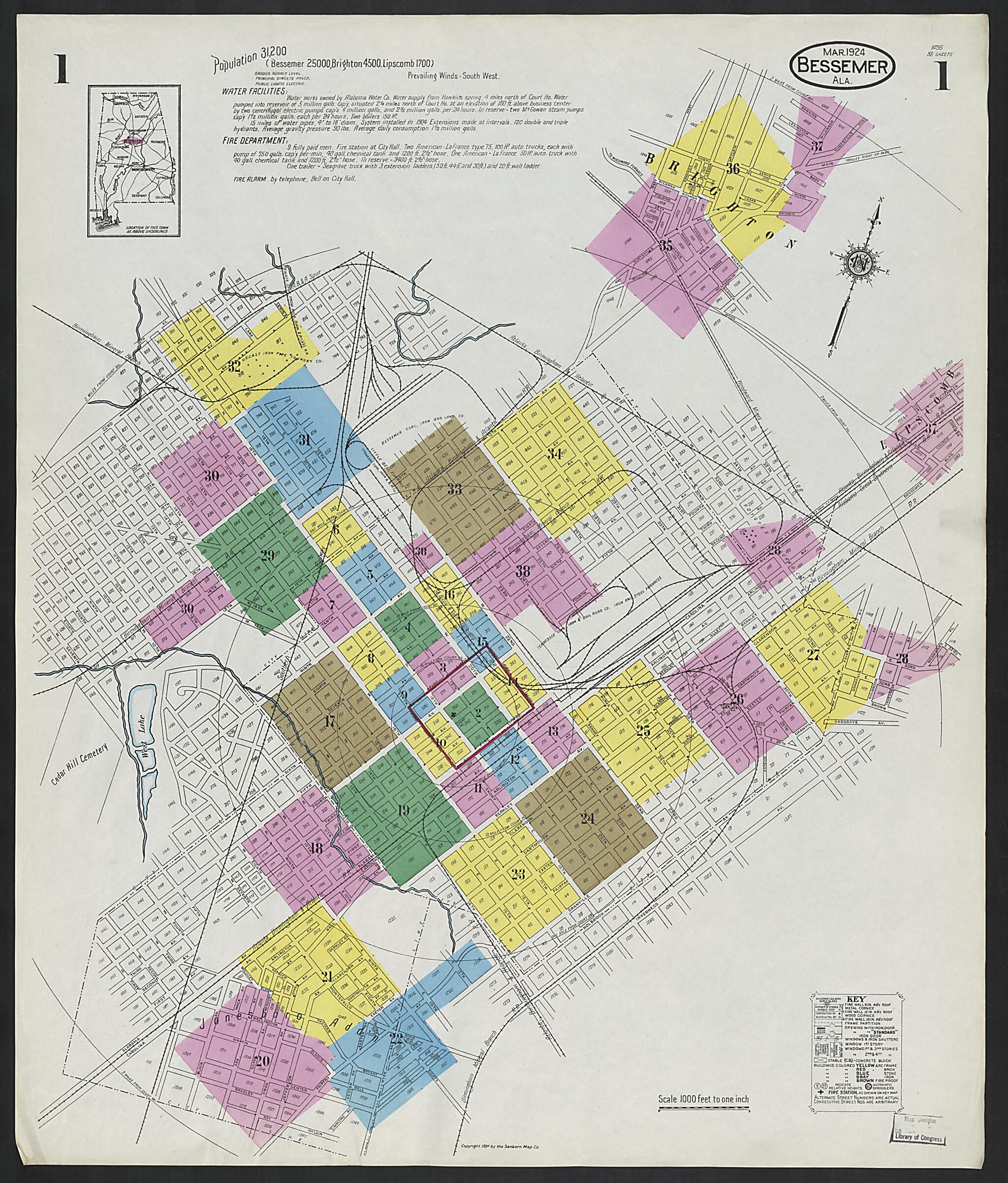 This old map of Lipscomb, Jefferson County, Alabama was created by Sanborn Map Company in 1924