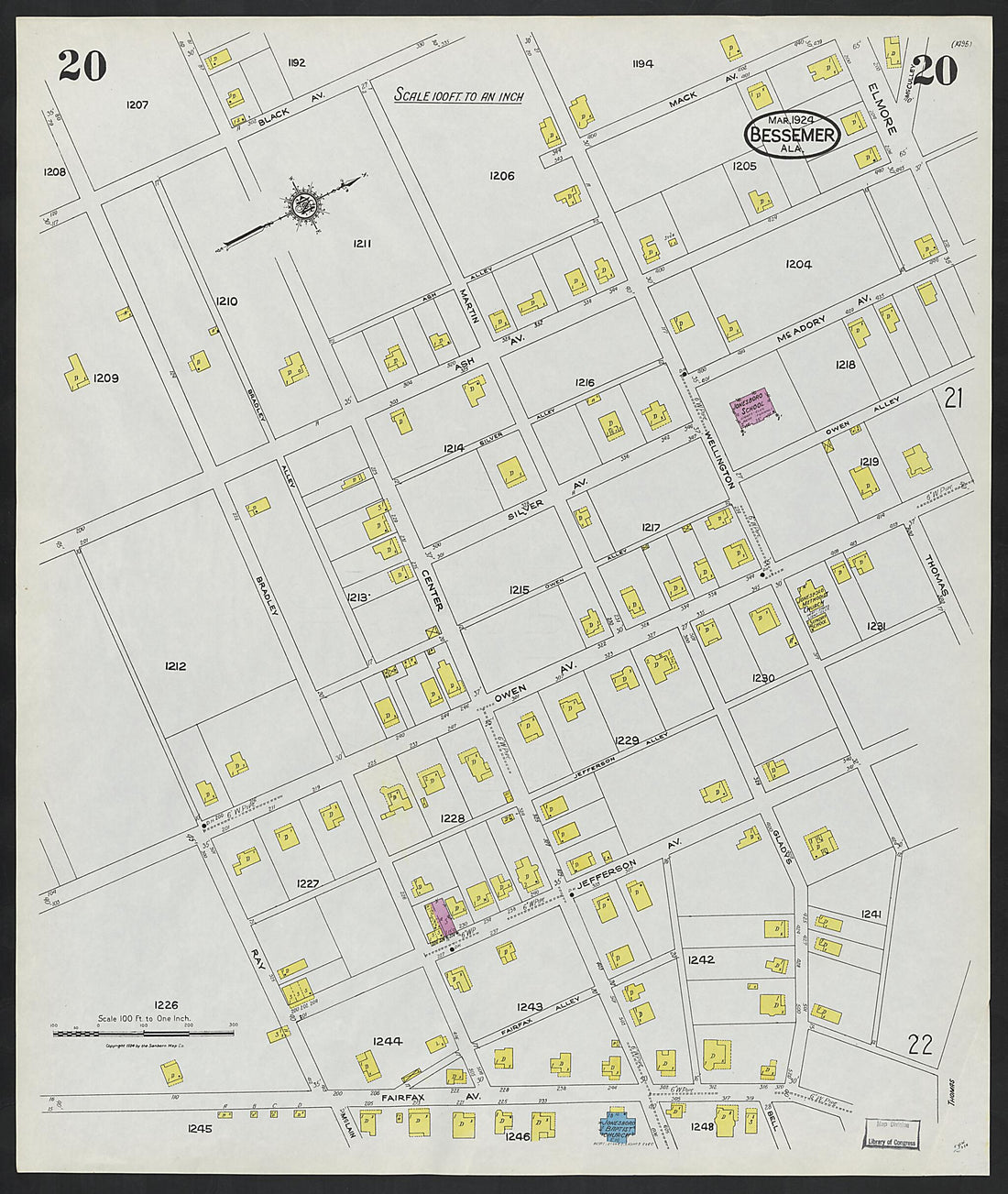 This old map of Lipscomb, Jefferson County, Alabama was created by Sanborn Map Company in 1924