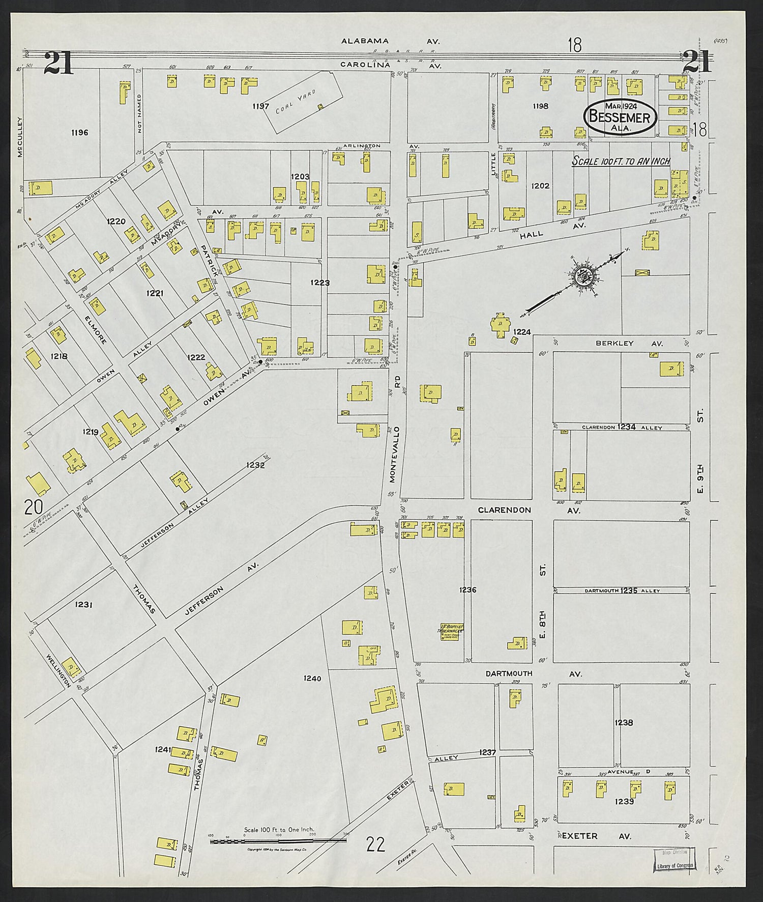 This old map of Lipscomb, Jefferson County, Alabama was created by Sanborn Map Company in 1924