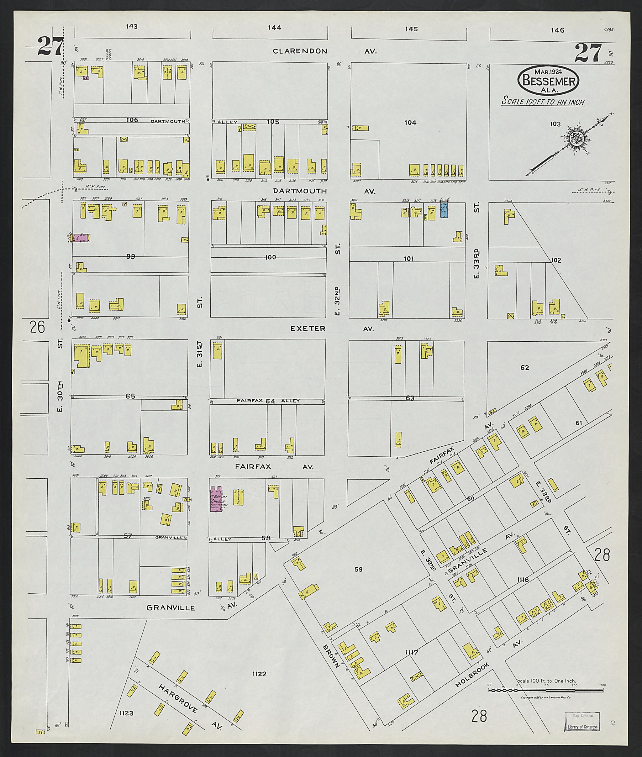 This old map of Lipscomb, Jefferson County, Alabama was created by Sanborn Map Company in 1924