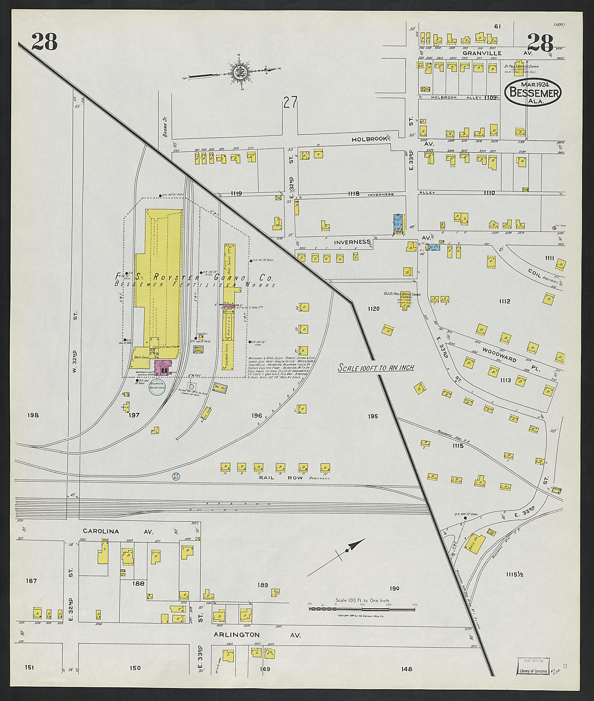 This old map of Lipscomb, Jefferson County, Alabama was created by Sanborn Map Company in 1924