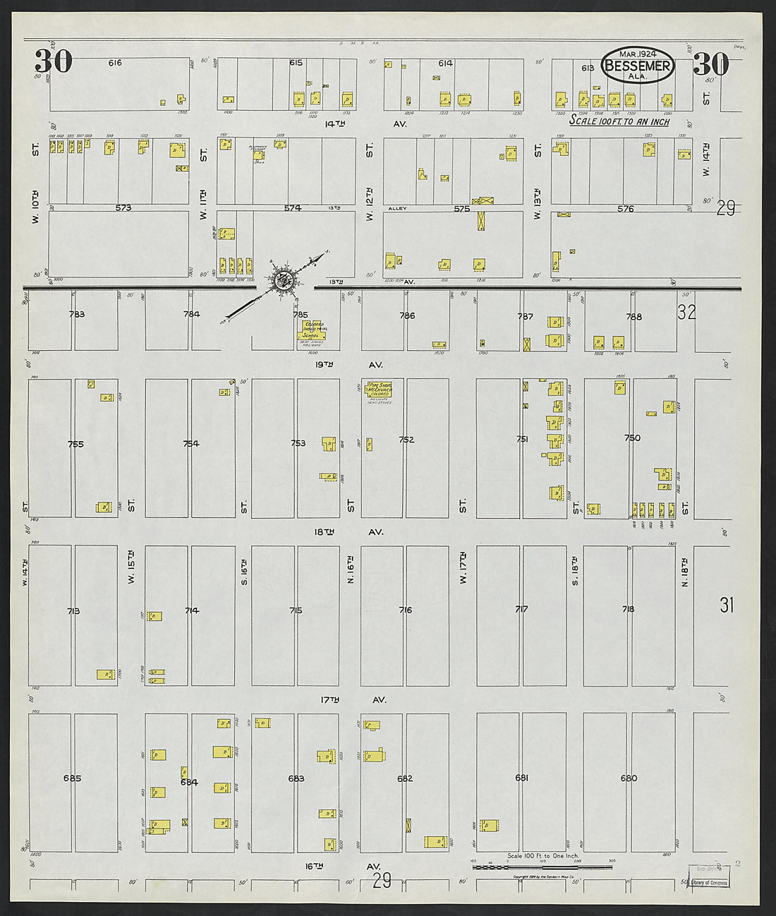 This old map of Lipscomb, Jefferson County, Alabama was created by Sanborn Map Company in 1924