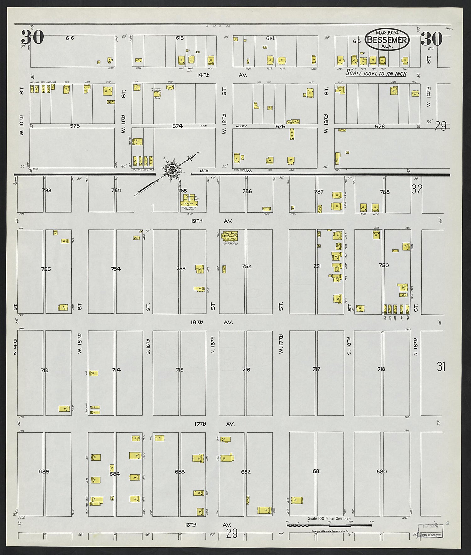 This old map of Lipscomb, Jefferson County, Alabama was created by Sanborn Map Company in 1924