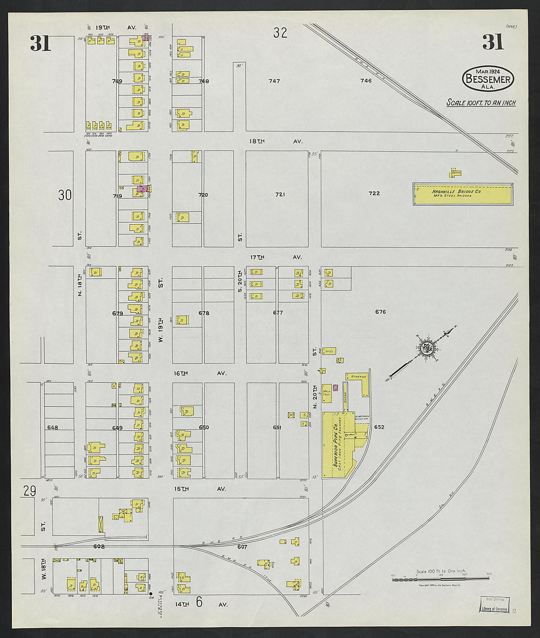 This old map of Lipscomb, Jefferson County, Alabama was created by Sanborn Map Company in 1924