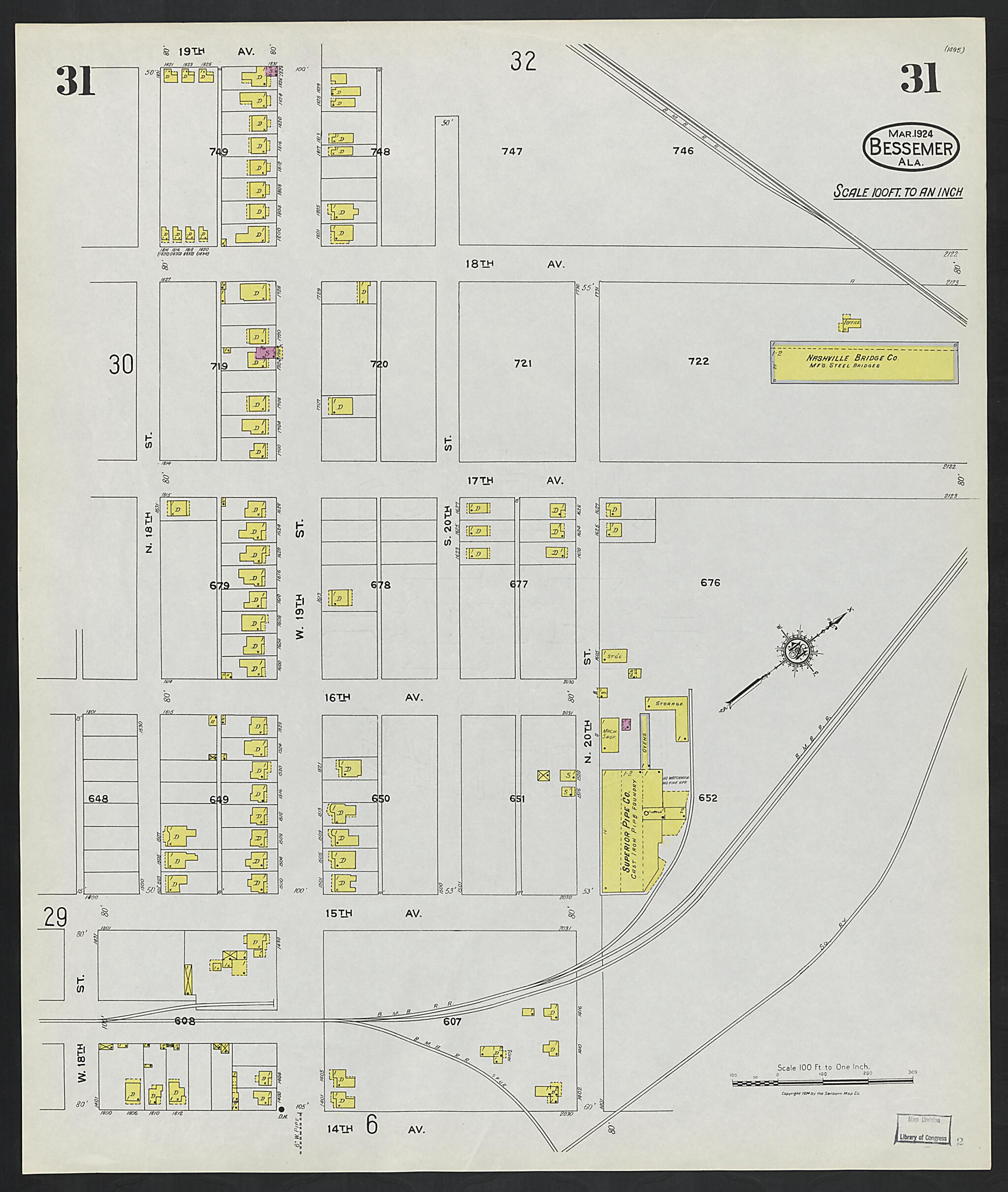 This old map of Lipscomb, Jefferson County, Alabama was created by Sanborn Map Company in 1924