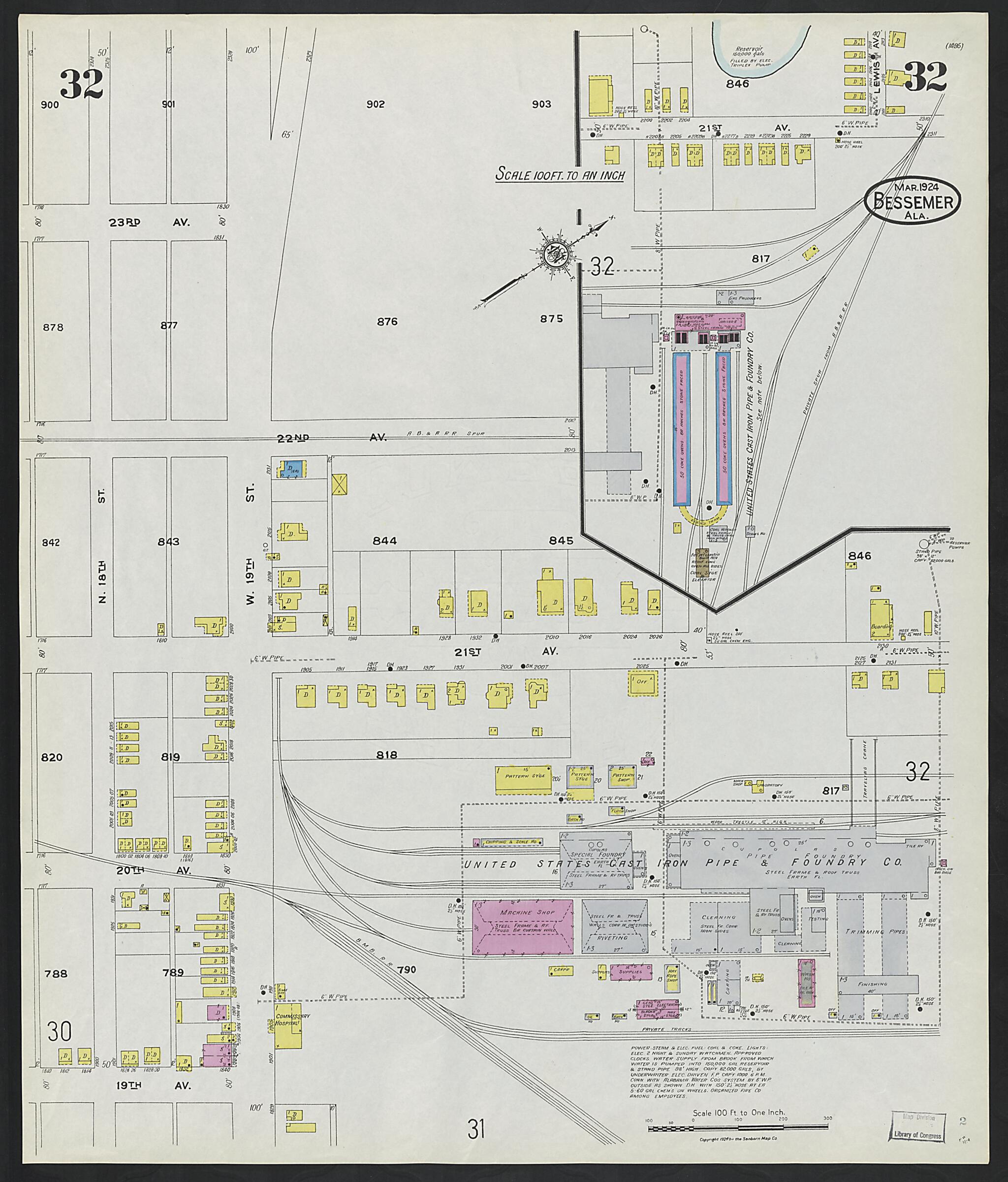 This old map of Lipscomb, Jefferson County, Alabama was created by Sanborn Map Company in 1924