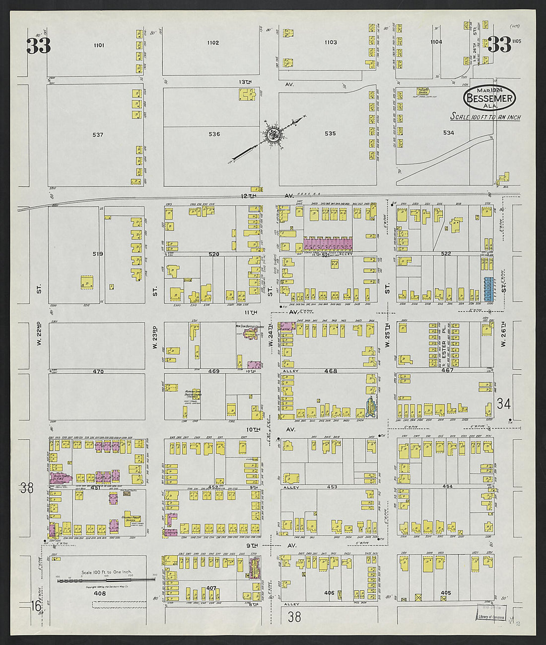 This old map of Lipscomb, Jefferson County, Alabama was created by Sanborn Map Company in 1924