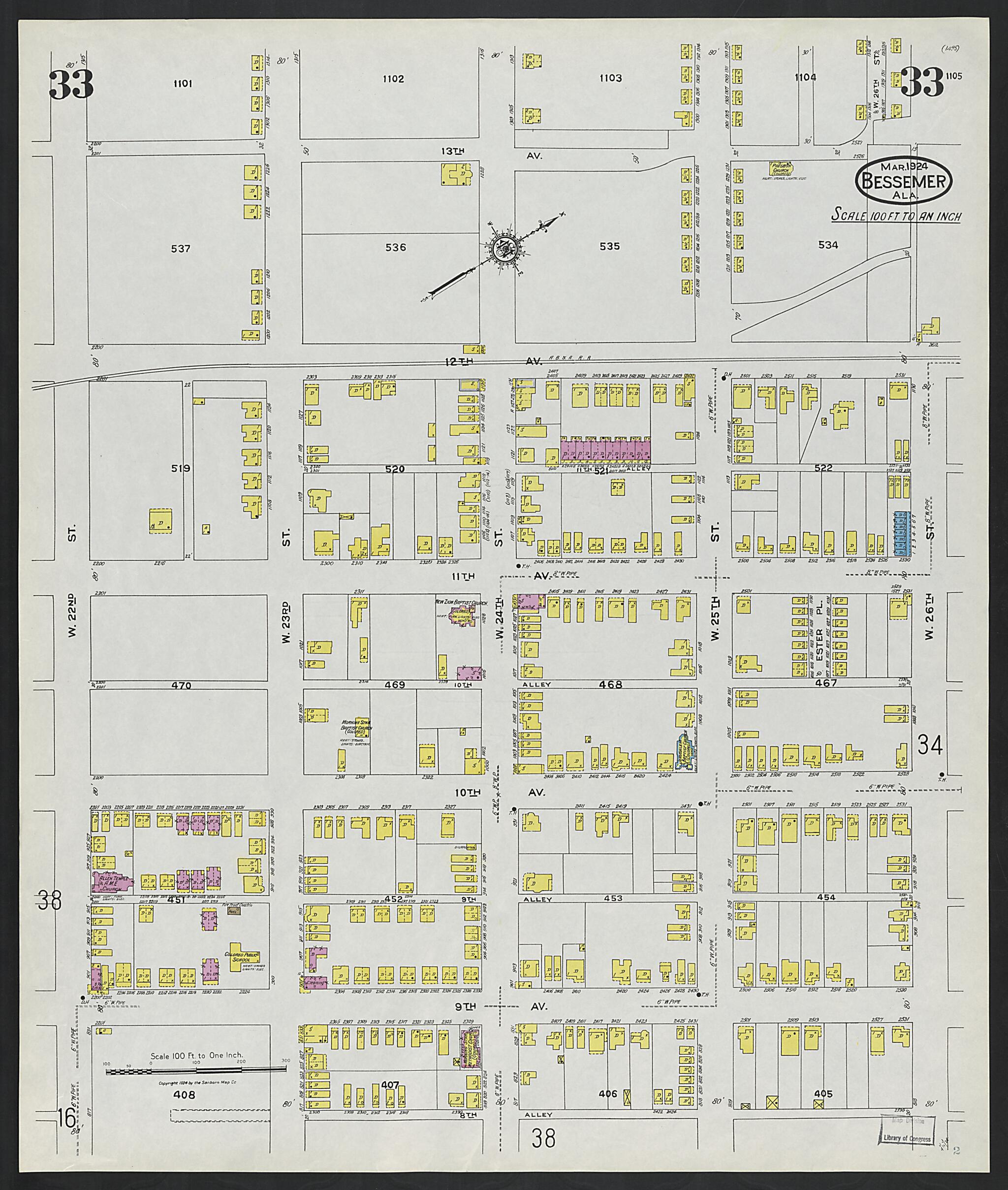 This old map of Lipscomb, Jefferson County, Alabama was created by Sanborn Map Company in 1924