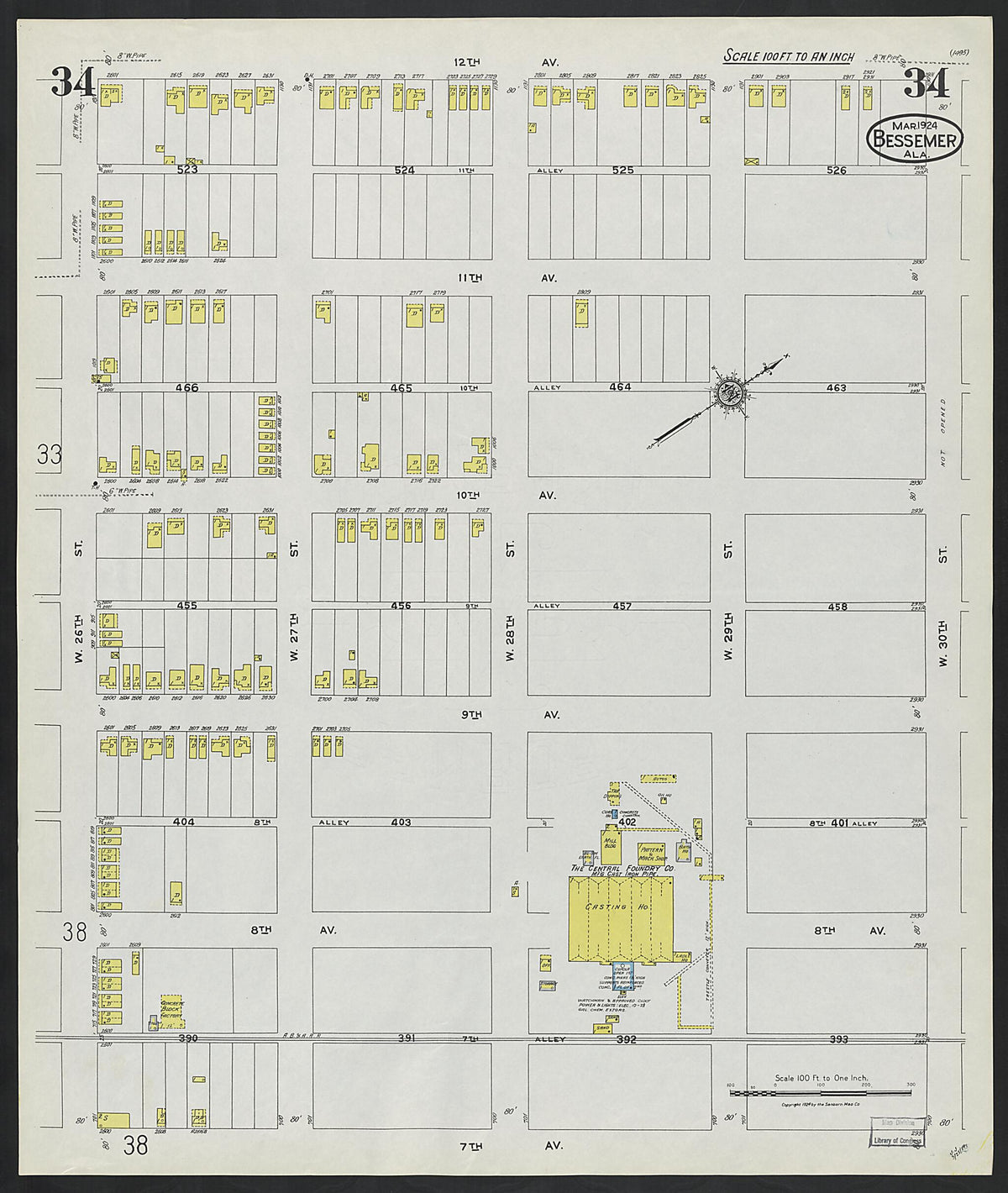Bessemer, Jefferson County, Alabama 1924 (Sheet 34) by Relic Map Company