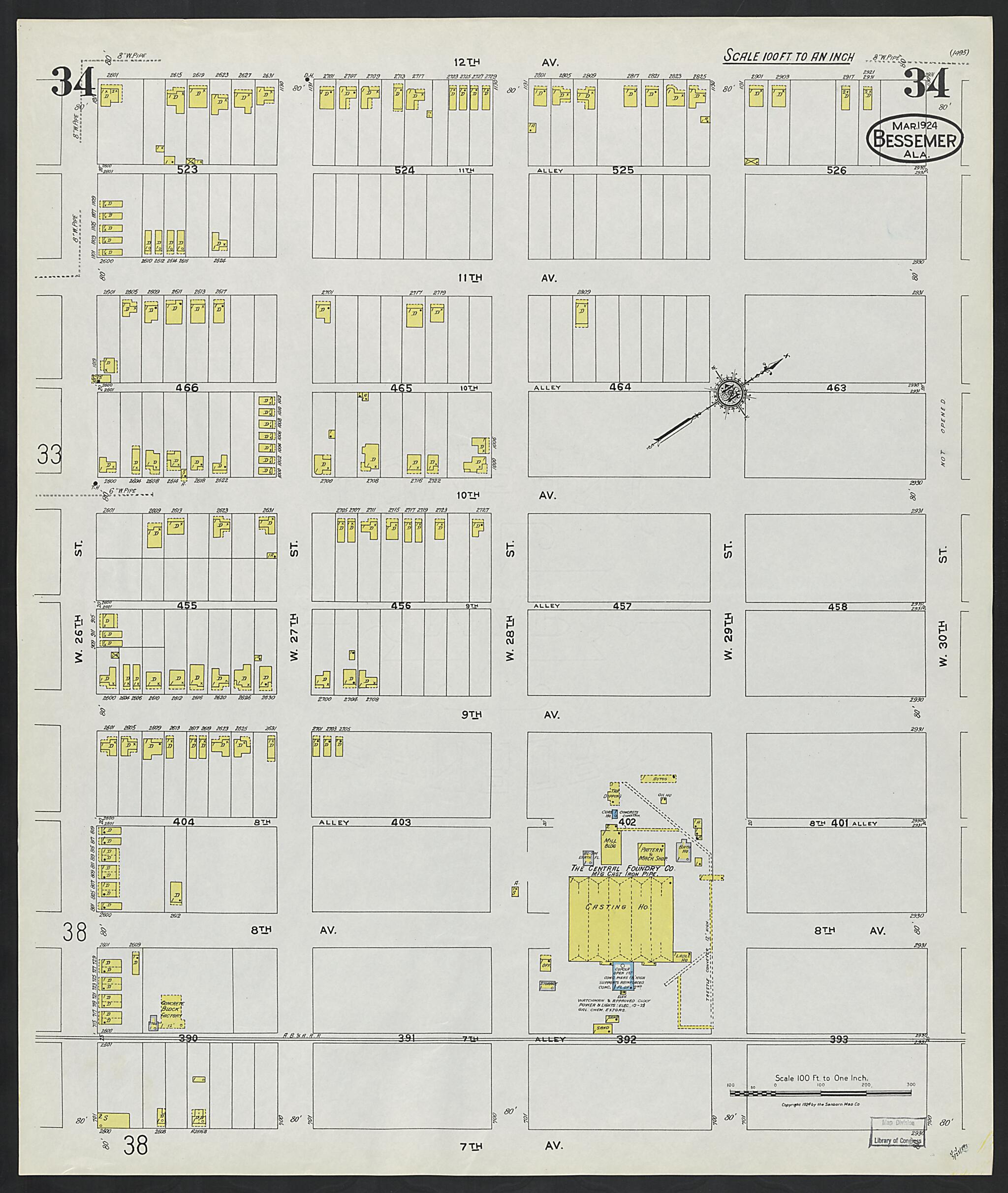 This old map of Lipscomb, Jefferson County, Alabama was created by Sanborn Map Company in 1924