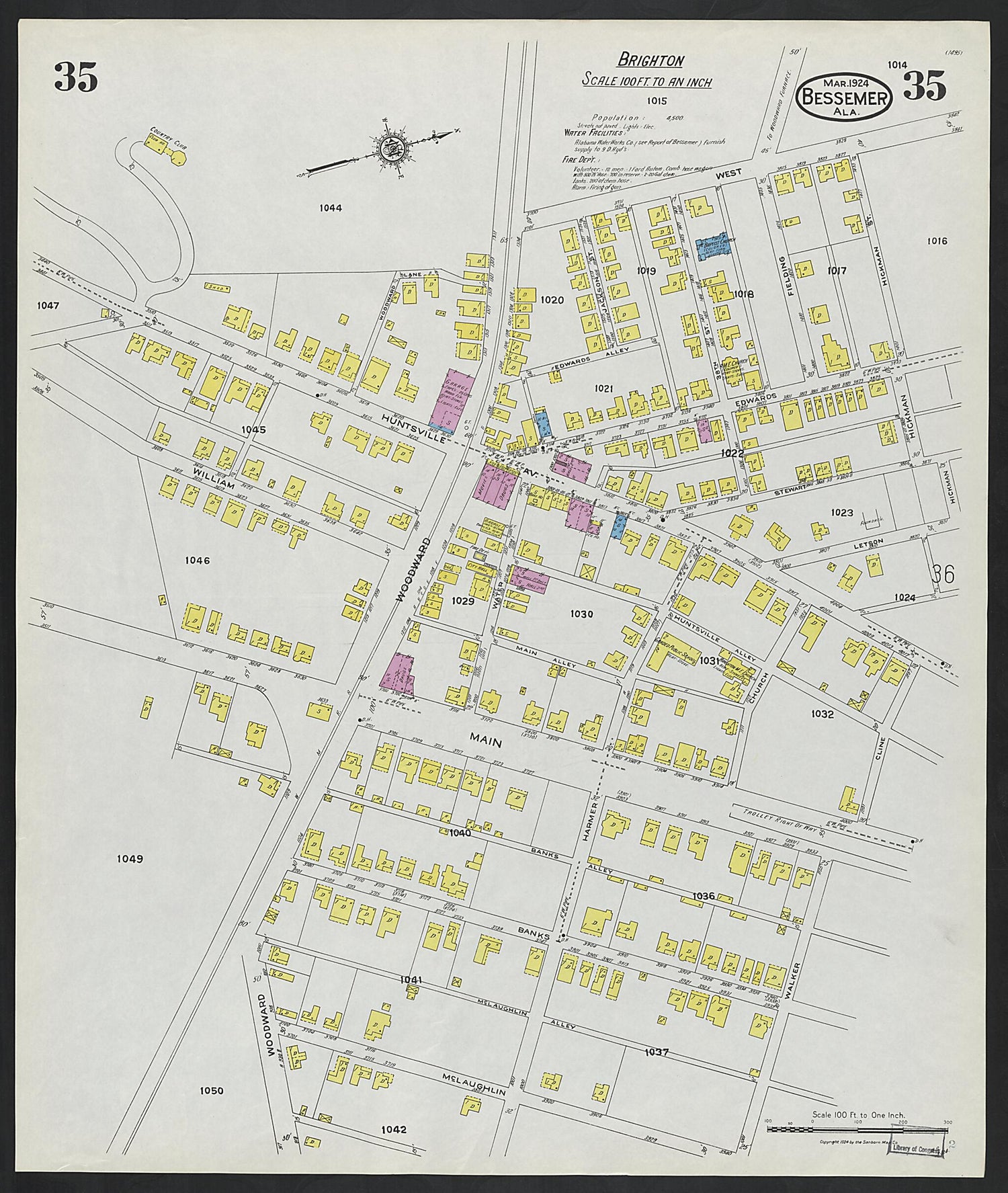 This old map of Lipscomb, Jefferson County, Alabama was created by Sanborn Map Company in 1924