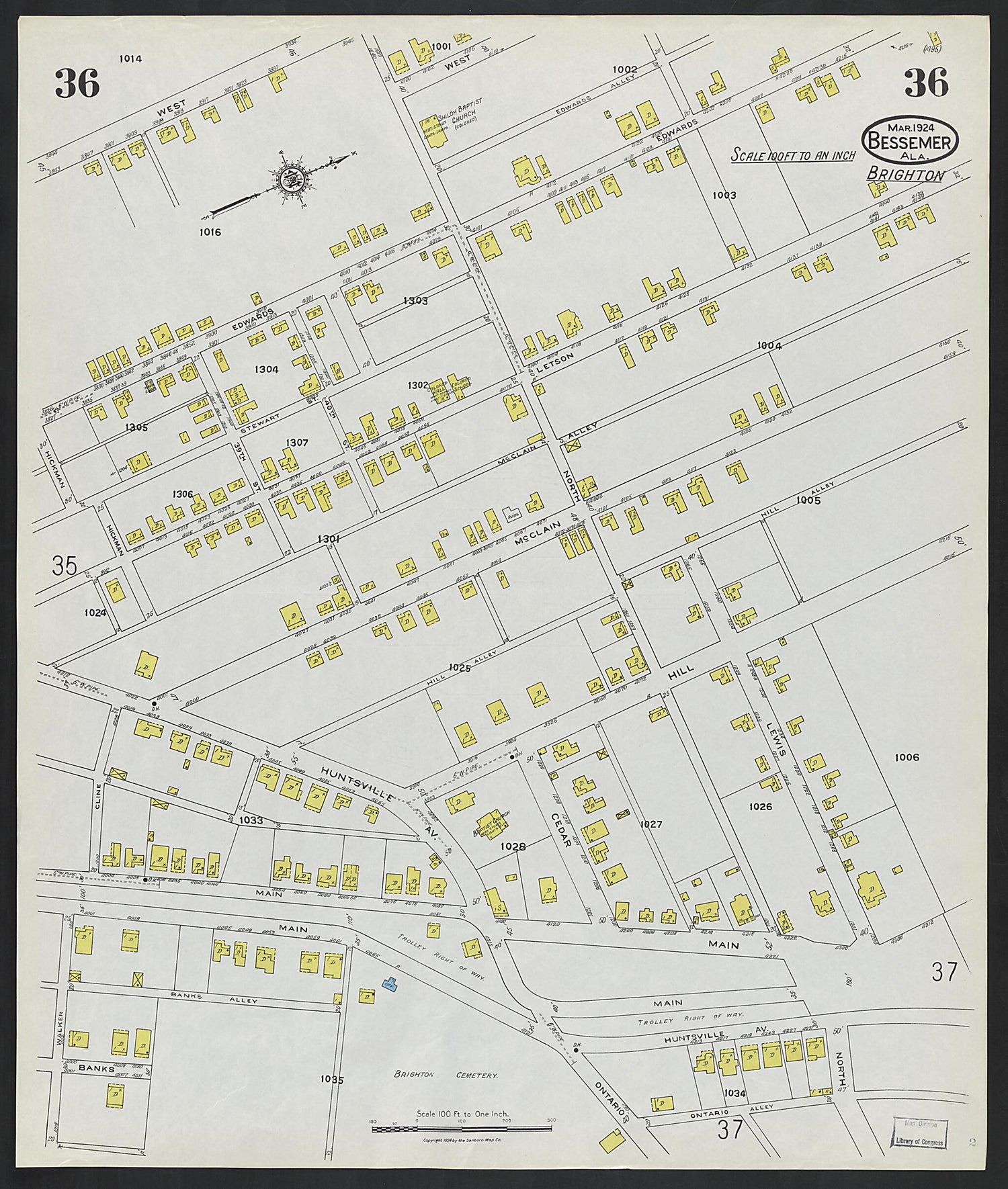 This old map of Lipscomb, Jefferson County, Alabama was created by Sanborn Map Company in 1924