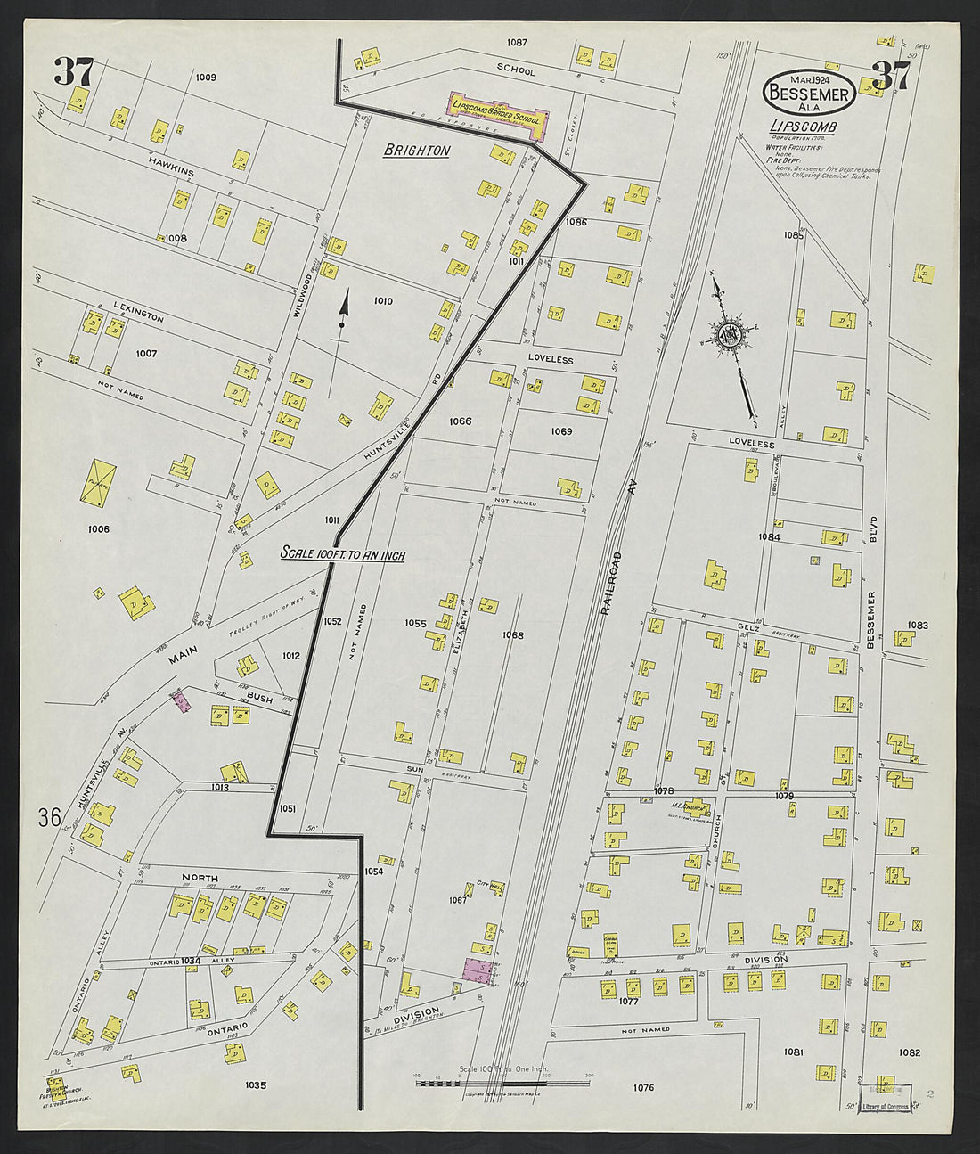 This old map of Lipscomb, Jefferson County, Alabama was created by Sanborn Map Company in 1924