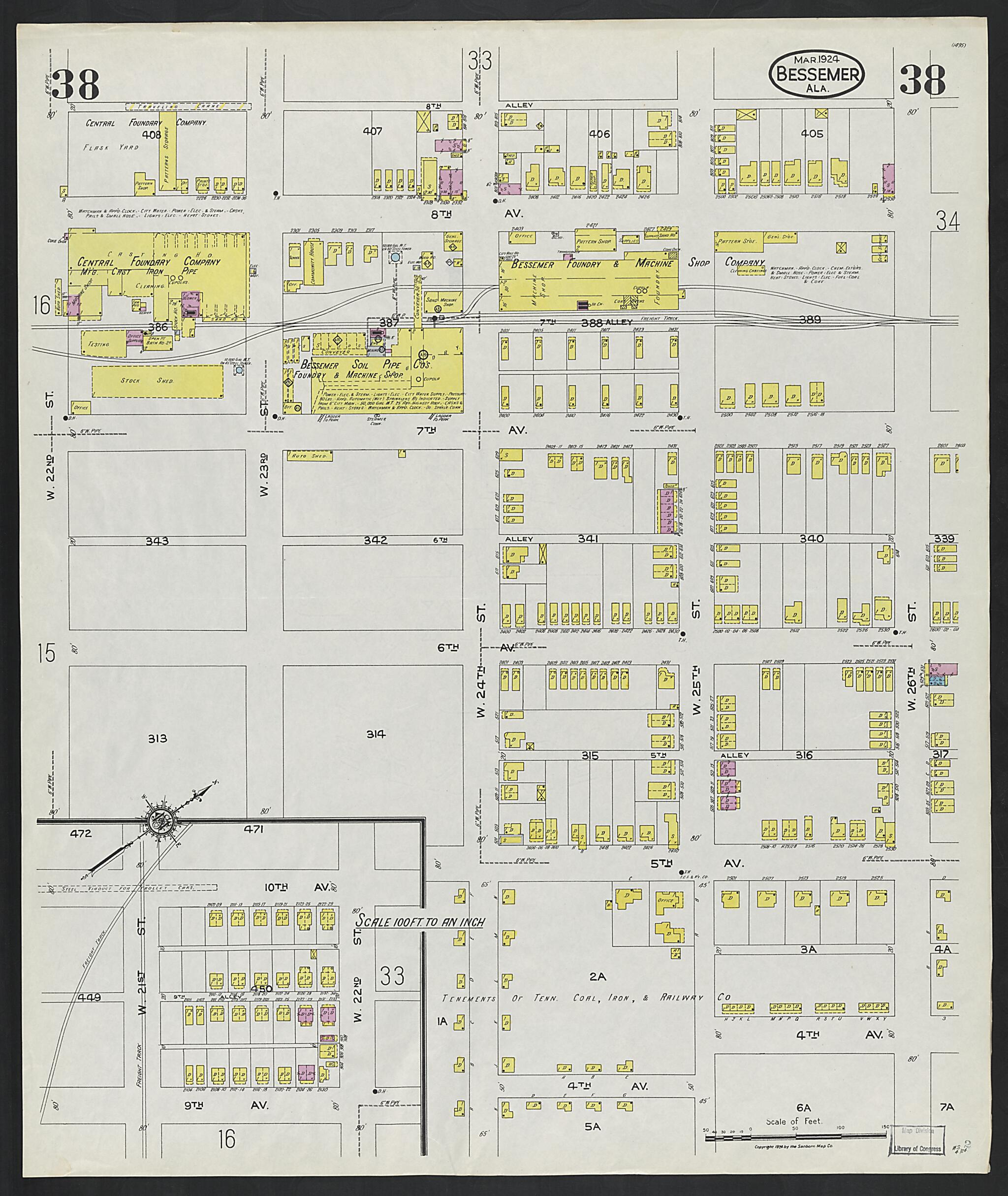 This old map of Lipscomb, Jefferson County, Alabama was created by Sanborn Map Company in 1924