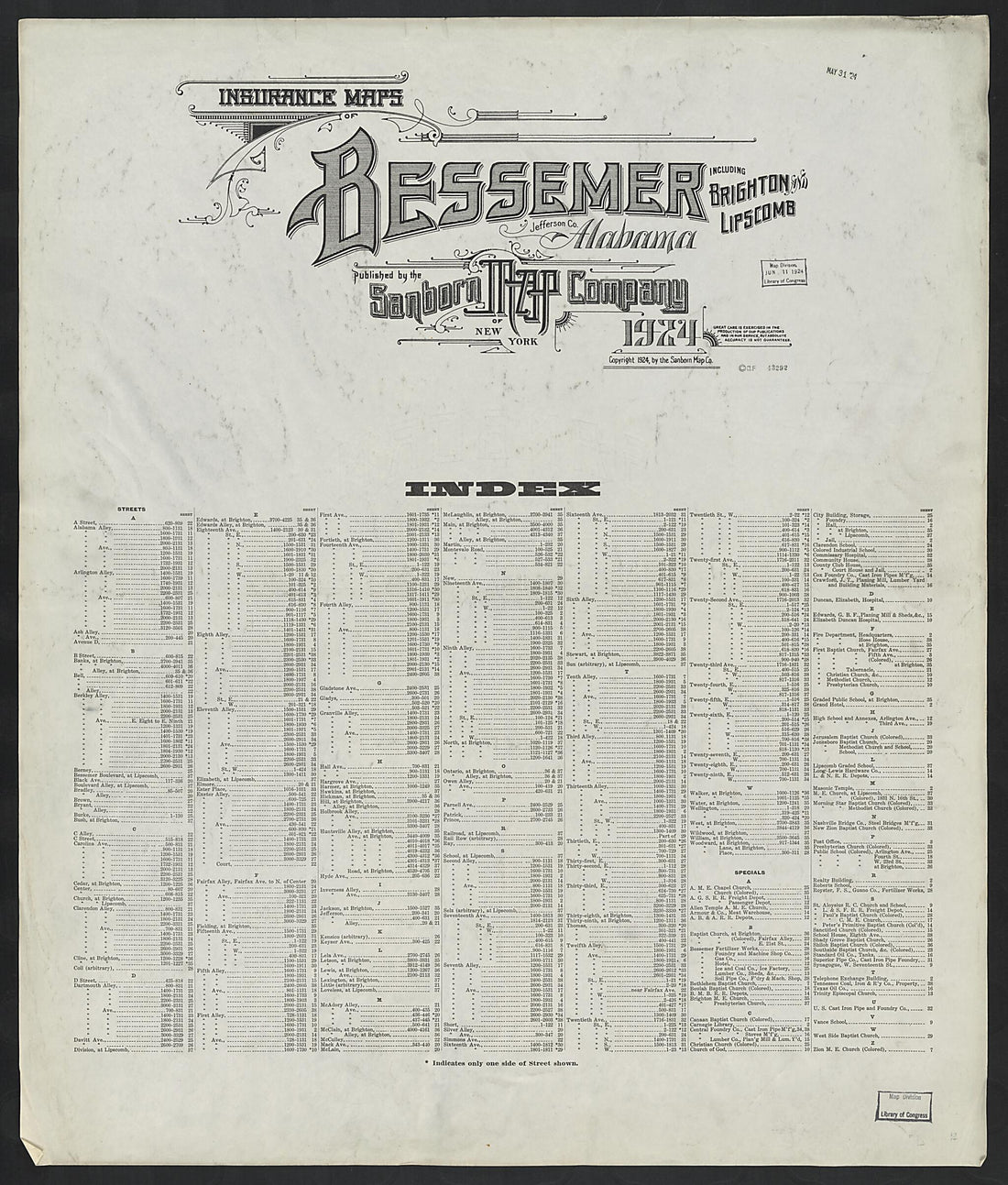 This old map of Lipscomb, Jefferson County, Alabama was created by Sanborn Map Company in 1924