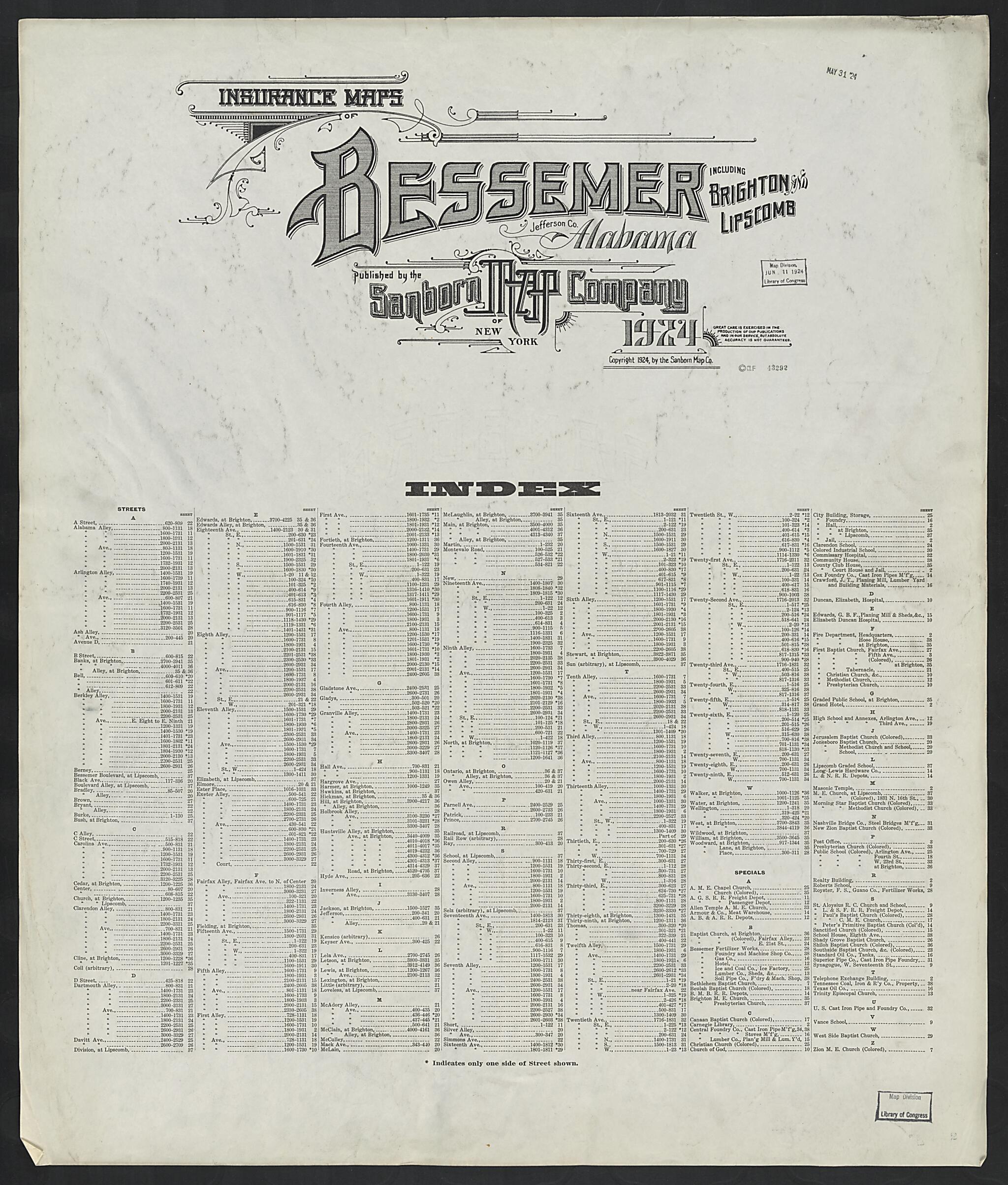 This old map of Lipscomb, Jefferson County, Alabama was created by Sanborn Map Company in 1924