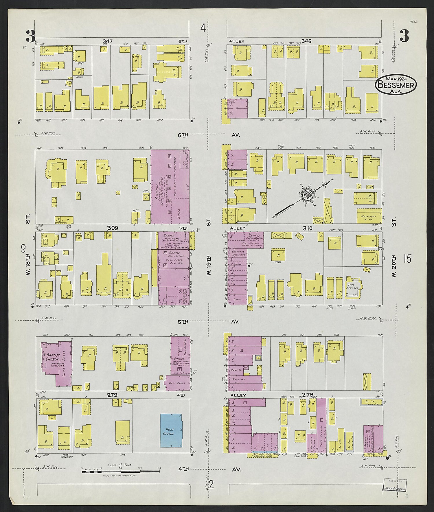 This old map of Lipscomb, Jefferson County, Alabama was created by Sanborn Map Company in 1924