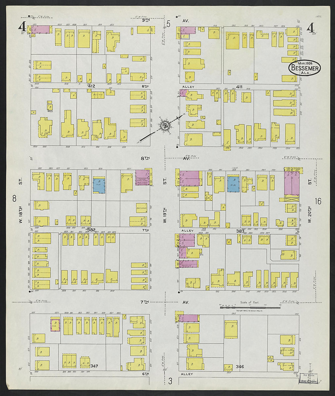 This old map of Lipscomb, Jefferson County, Alabama was created by Sanborn Map Company in 1924