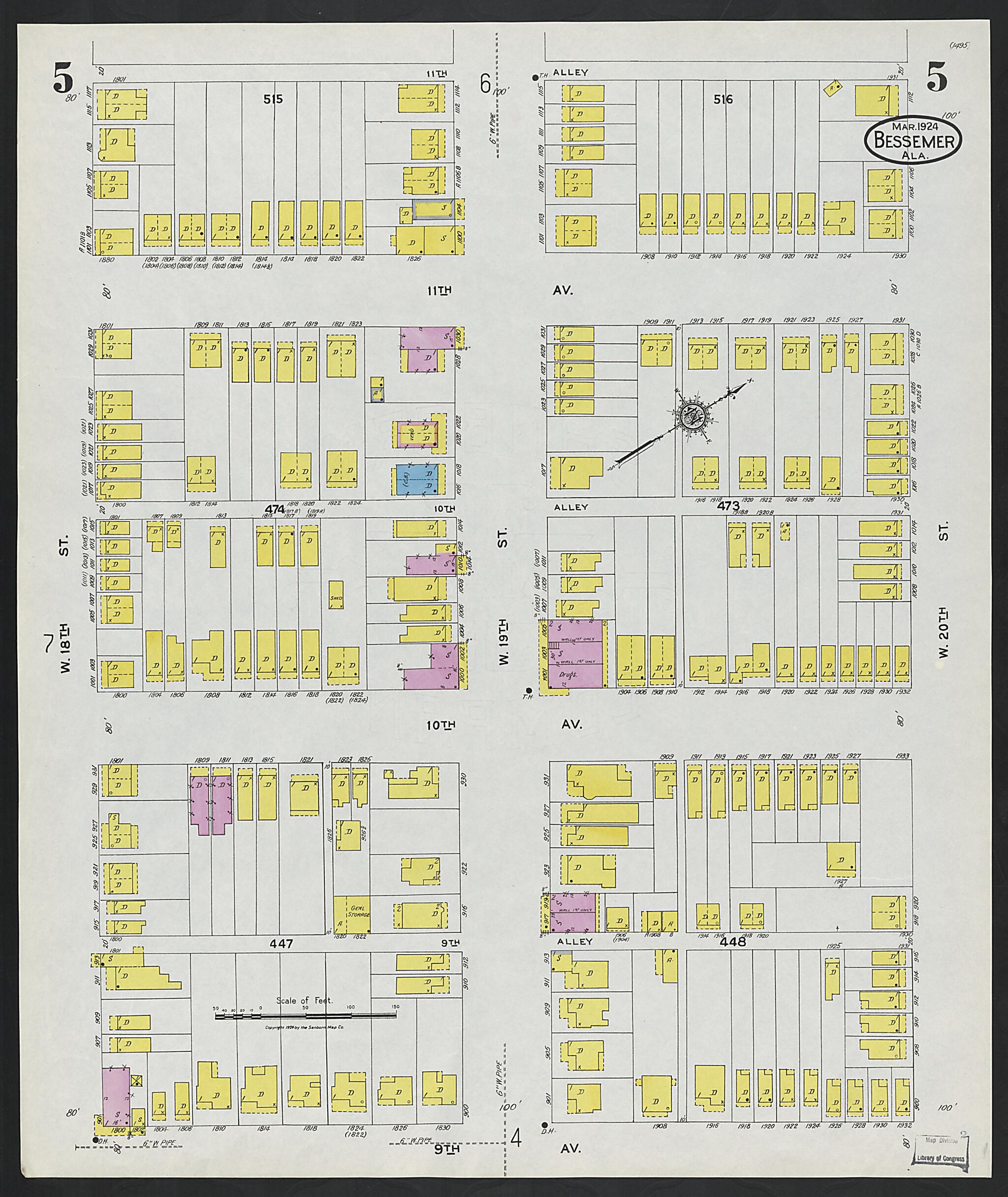 This old map of Lipscomb, Jefferson County, Alabama was created by Sanborn Map Company in 1924