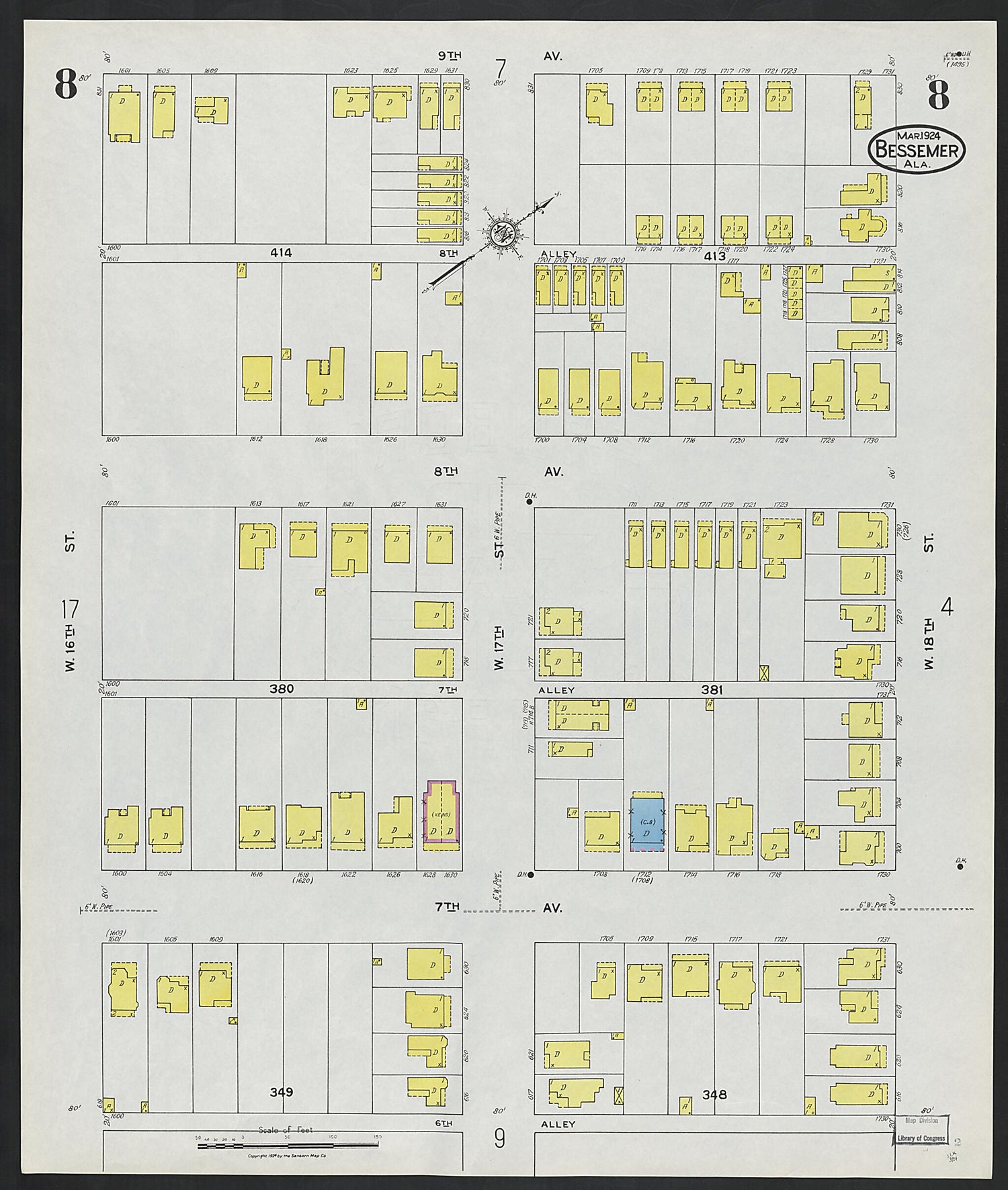 This old map of Lipscomb, Jefferson County, Alabama was created by Sanborn Map Company in 1924