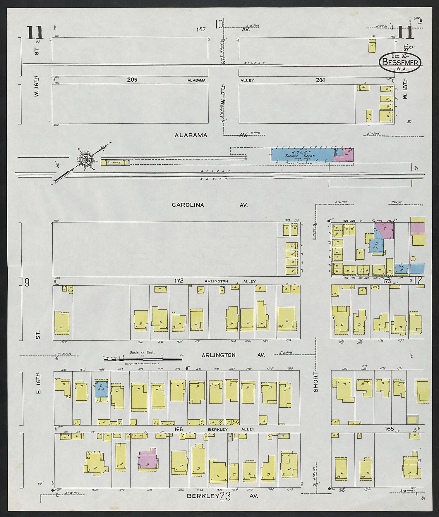 This old map of Lipscomb, Jefferson County, Alabama was created by Sanborn Map Company in 1924