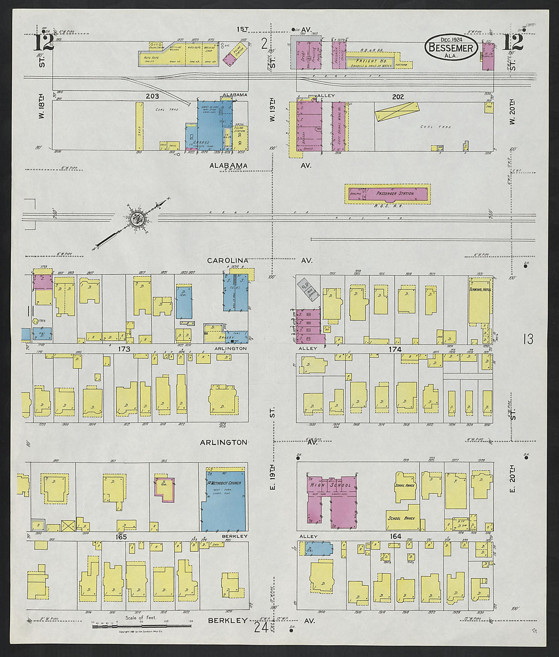 This old map of Lipscomb, Jefferson County, Alabama was created by Sanborn Map Company in 1924