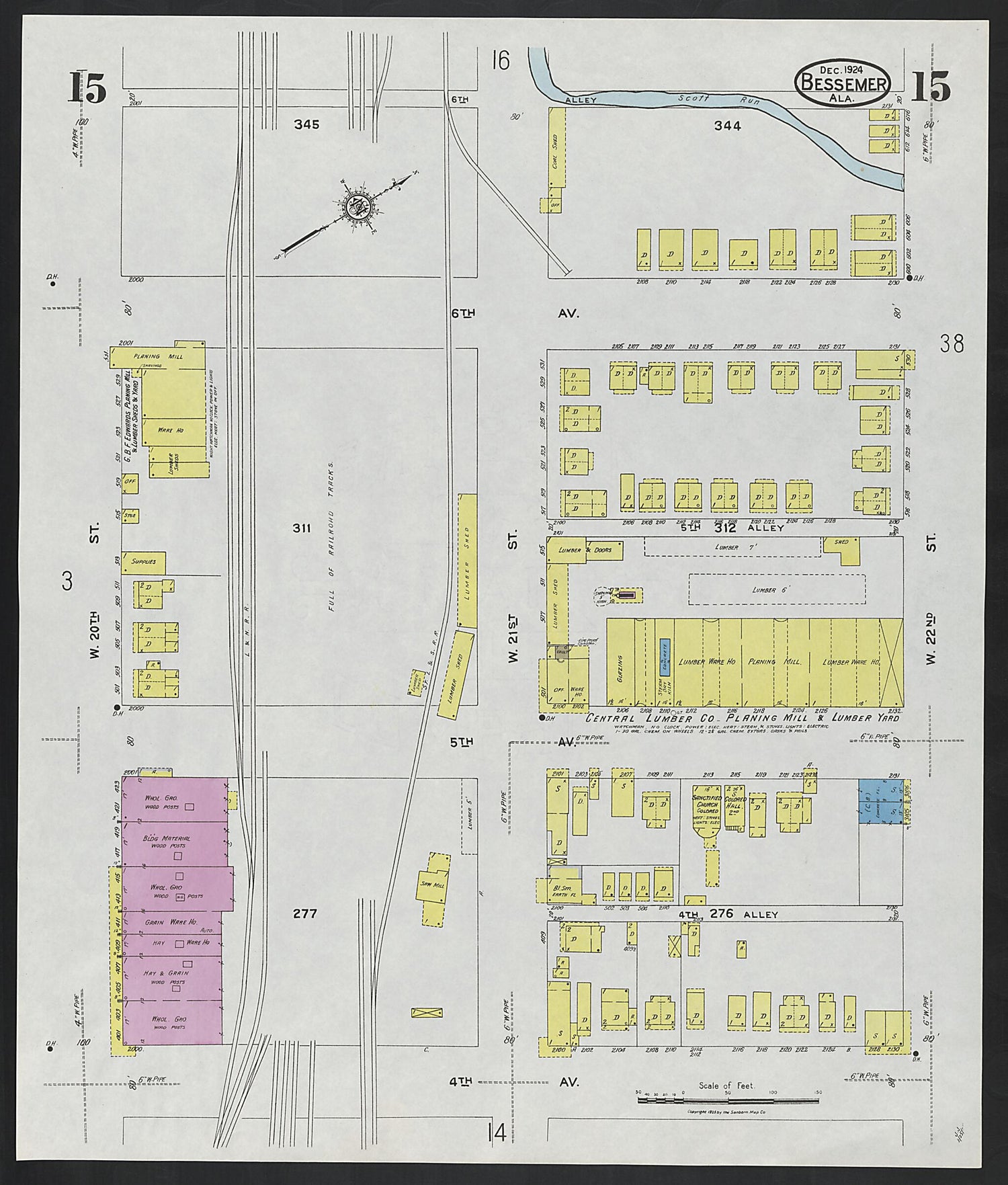 This old map of Lipscomb, Jefferson County, Alabama was created by Sanborn Map Company in 1924