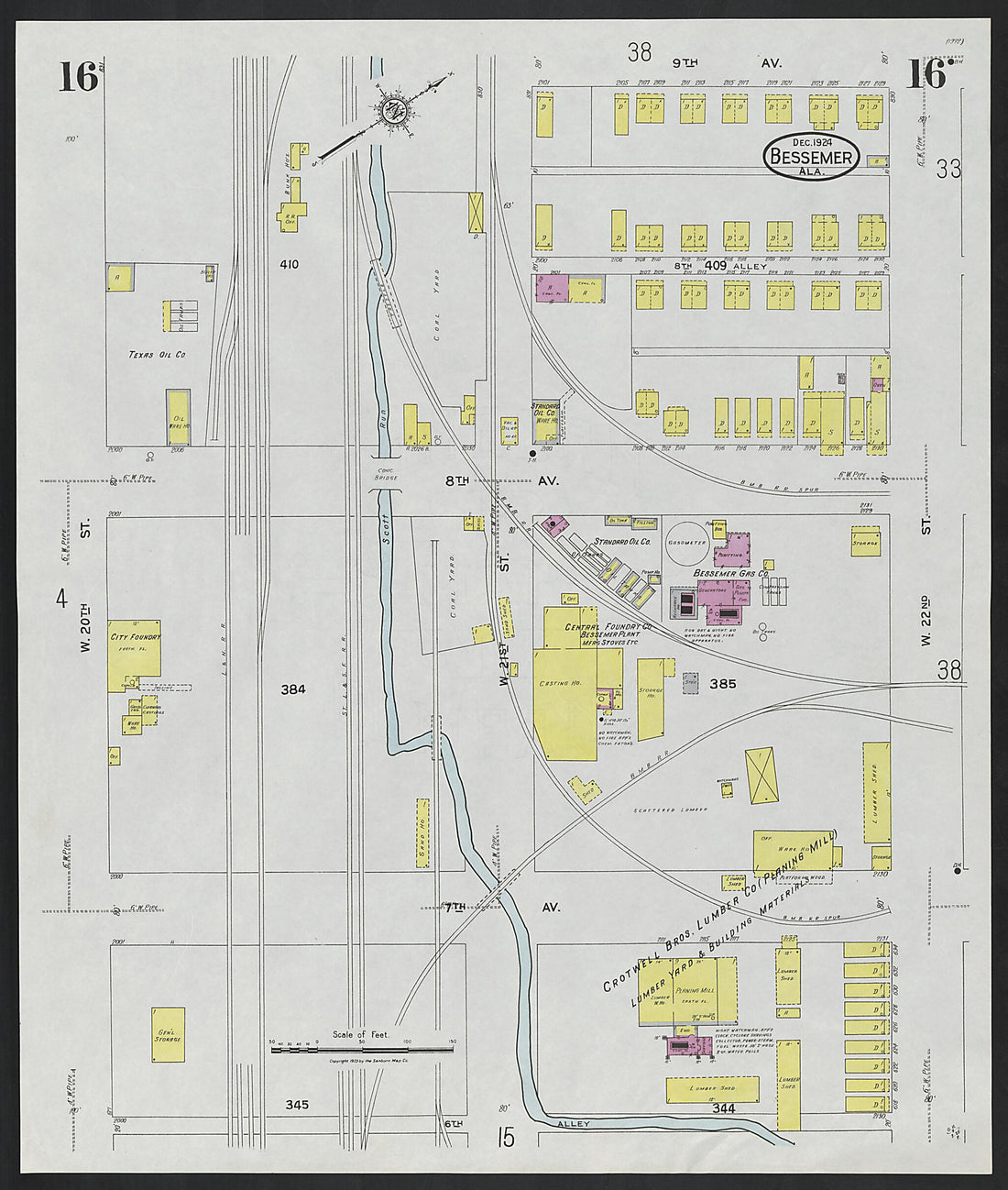 This old map of Lipscomb, Jefferson County, Alabama was created by Sanborn Map Company in 1924