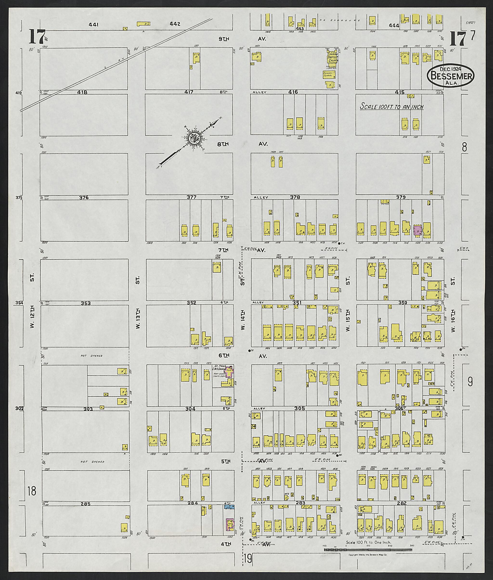 This old map of Lipscomb, Jefferson County, Alabama was created by Sanborn Map Company in 1924