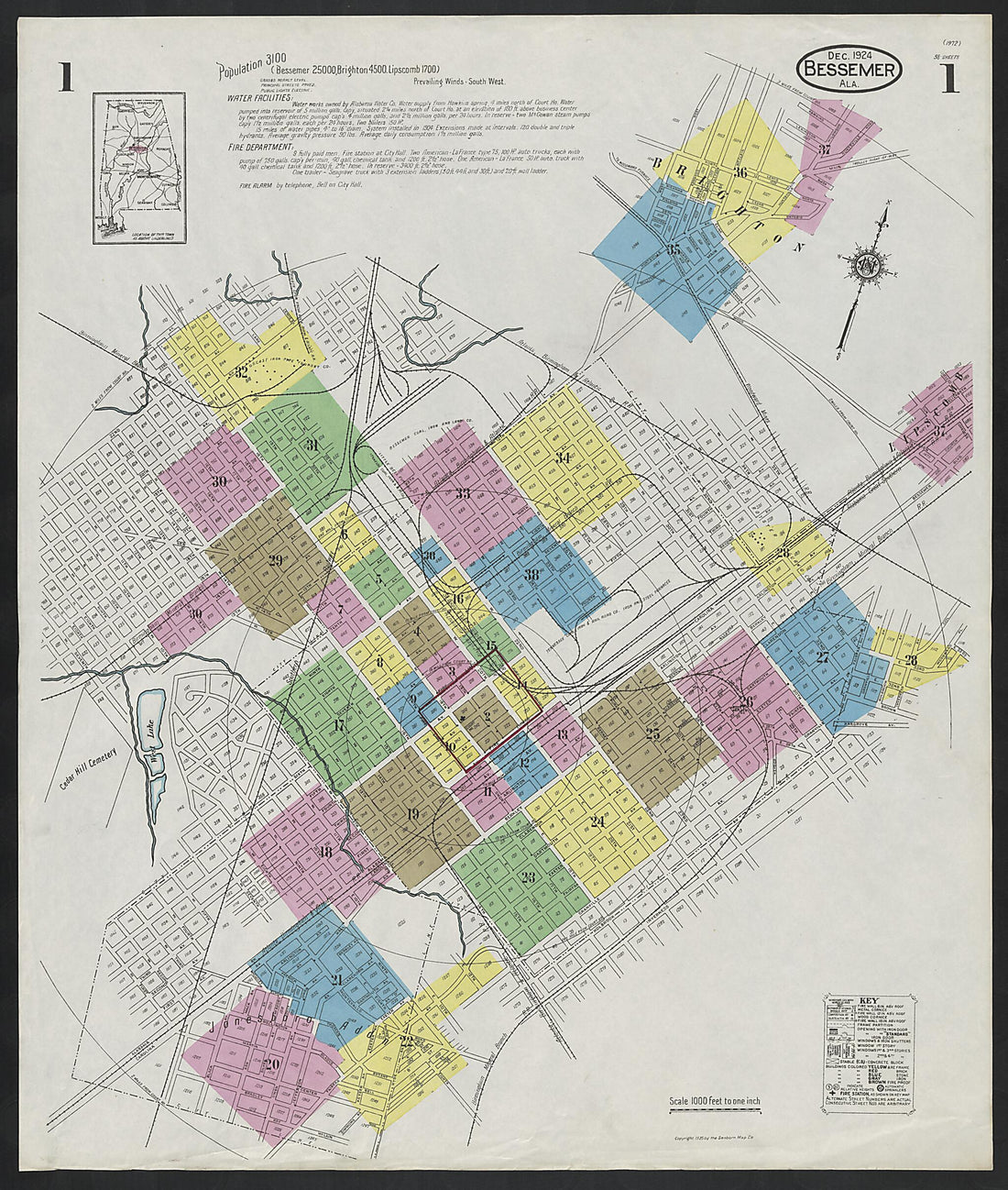 This old map of Lipscomb, Jefferson County, Alabama was created by Sanborn Map Company in 1924