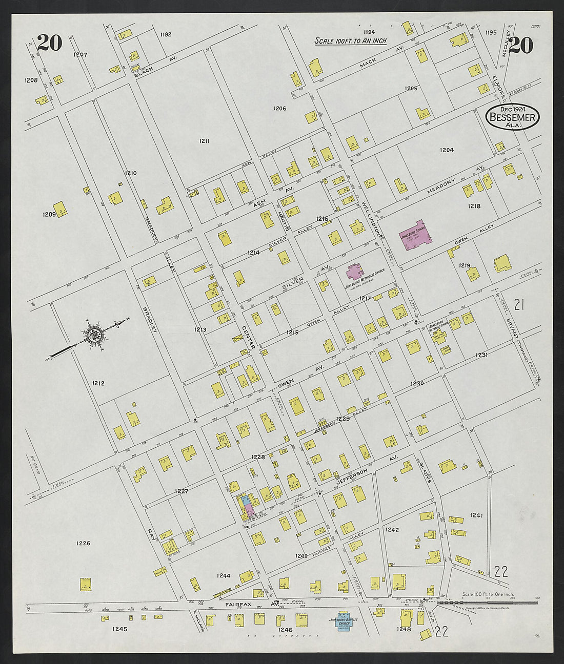 This old map of Lipscomb, Jefferson County, Alabama was created by Sanborn Map Company in 1924